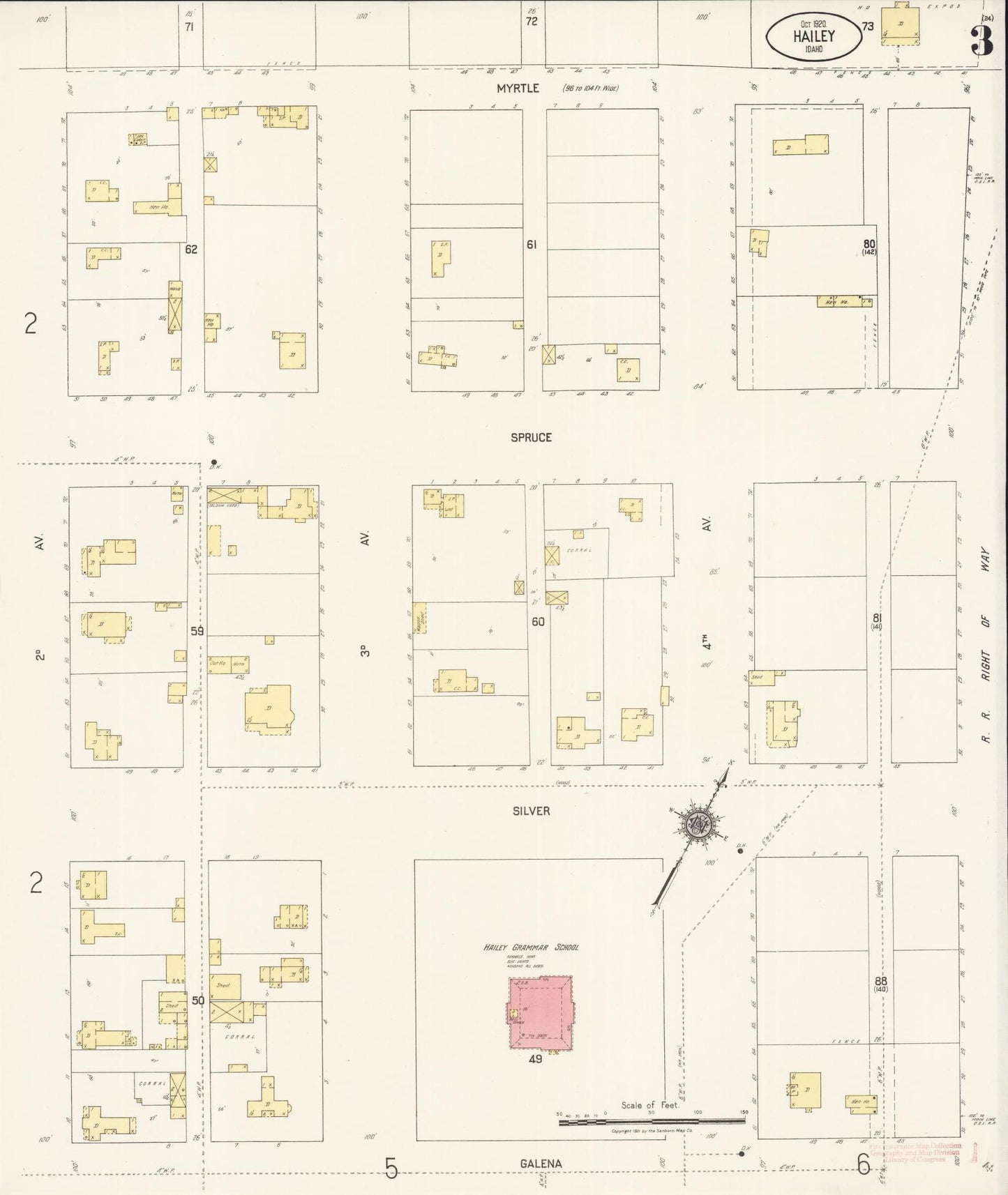 Sanborn Fire Insurance Map from Hailey, Blaine County, Idaho (1920), Sheet #0003 - Historic Sanborn Fire Insurance Map Print, vintage old map wall art, antique decor, genealogy gift, Idaho Idaho map