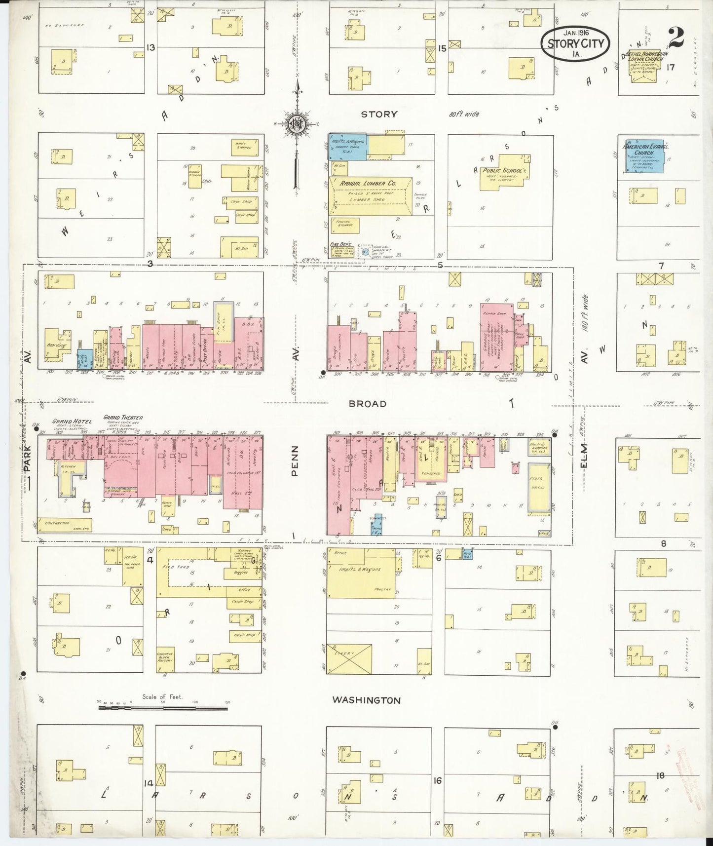 Sanborn Fire Insurance Map from Story City, Story County, Iowa (1916), Sheet #0002 - Historic Sanborn Fire Insurance Map Print