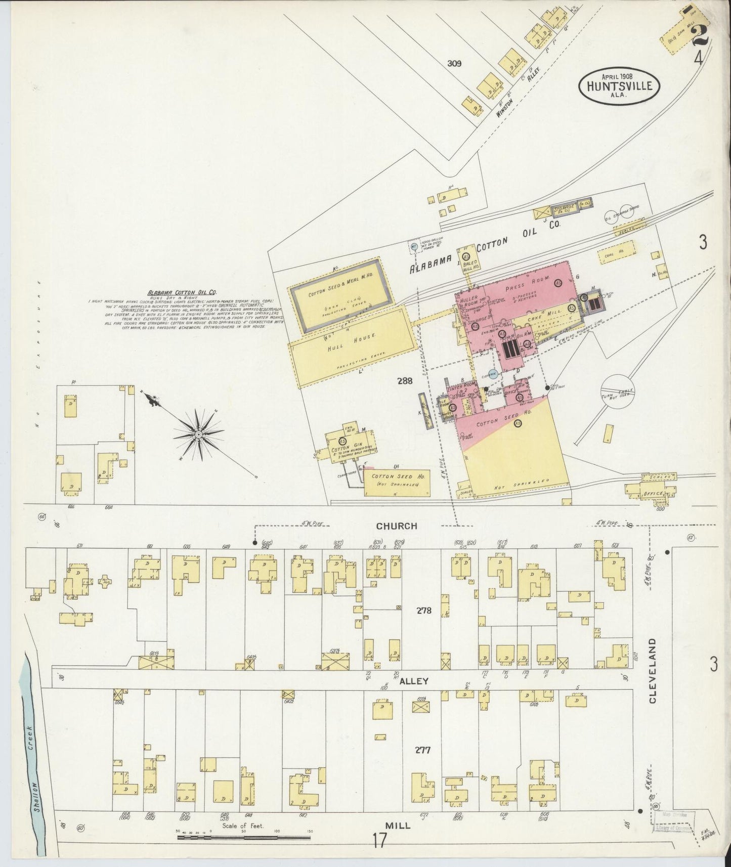 Sanborn Fire Insurance Map from Huntsville, Madison County, Alabama (1908), Sheet #0002 - Historic Sanborn Fire Insurance Map Print, vintage old map wall art, antique decor, genealogy gift, Alabama Alabama map