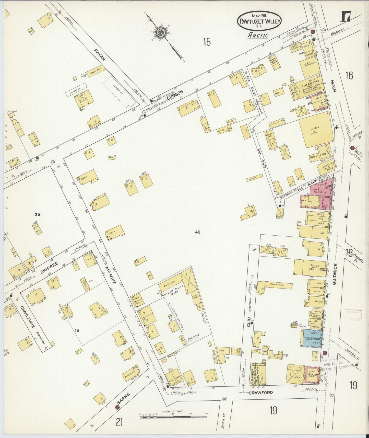 Sanborn Fire Insurance Map from Pawtuxet Valley, Kent and Providence Counties, Rhode Island (1911), Sheet #0017 - Historic Sanborn Fire Insurance Map Print, vintage old map wall art, antique decor, genealogy gift, Washington Washington map