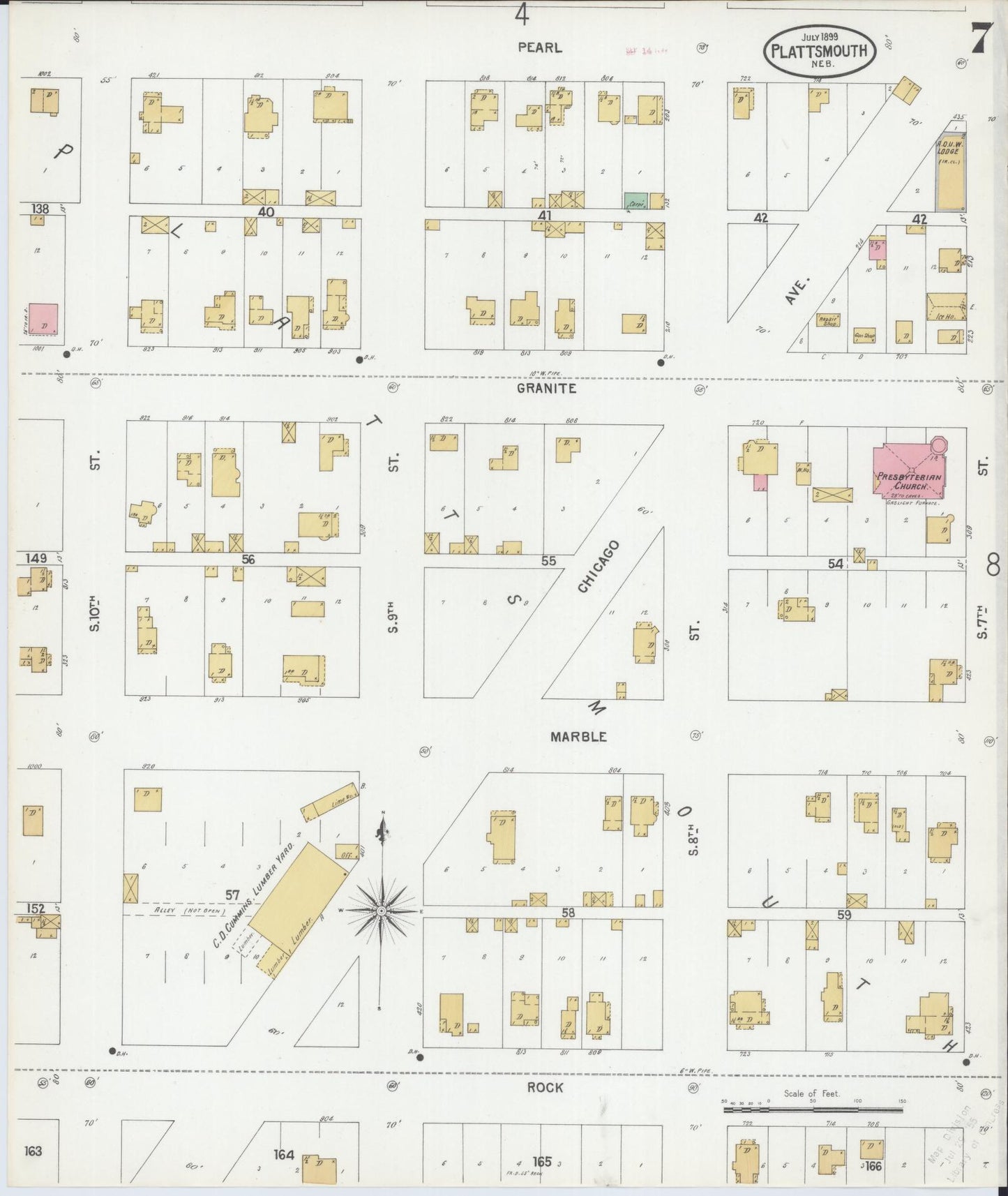 Sanborn Fire Insurance Map from Plattsmouth, Cass County, Nebraska (1899), Sheet #0007 - Historic Sanborn Fire Insurance Map Print, vintage old map wall art, antique decor, genealogy gift, Nebraska Nebraska map