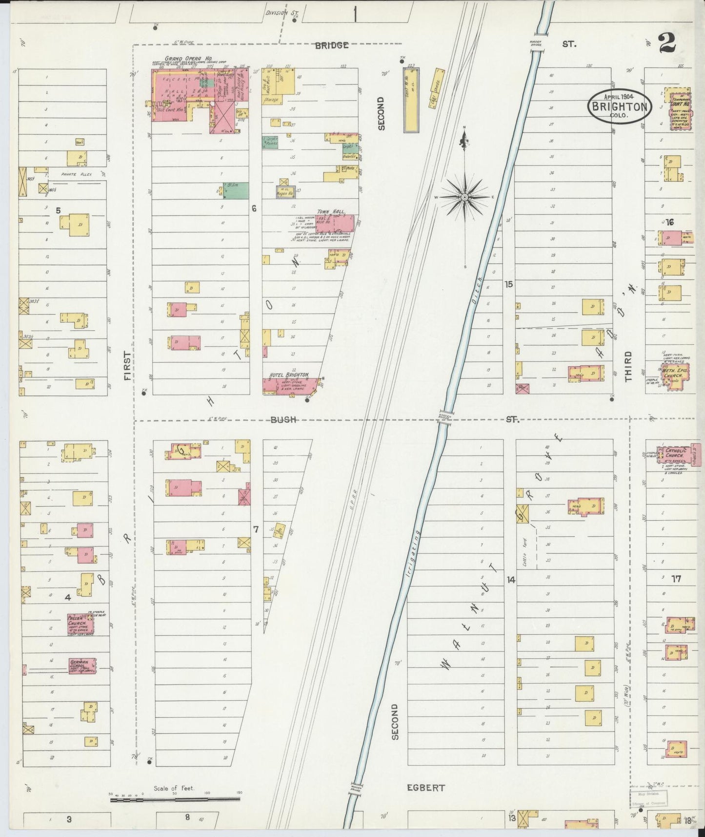 Sanborn Fire Insurance Map from Brighton, Adams County, Colorado (1904), Sheet #0002 - Complete Map Set gallery image, historic Sanborn map, vintage wall art, Colorado Colorado