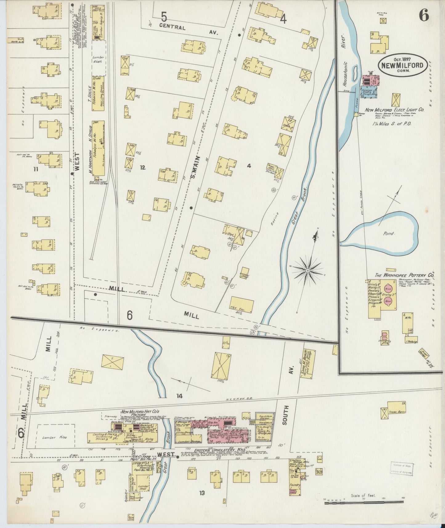 Sanborn Fire Insurance Map from New Milford, Litchfield County, Connecticut (1897), Sheet #0006 - Historic Sanborn Fire Insurance Map Print, vintage old map wall art, antique decor, genealogy gift, Connecticut Connecticut map