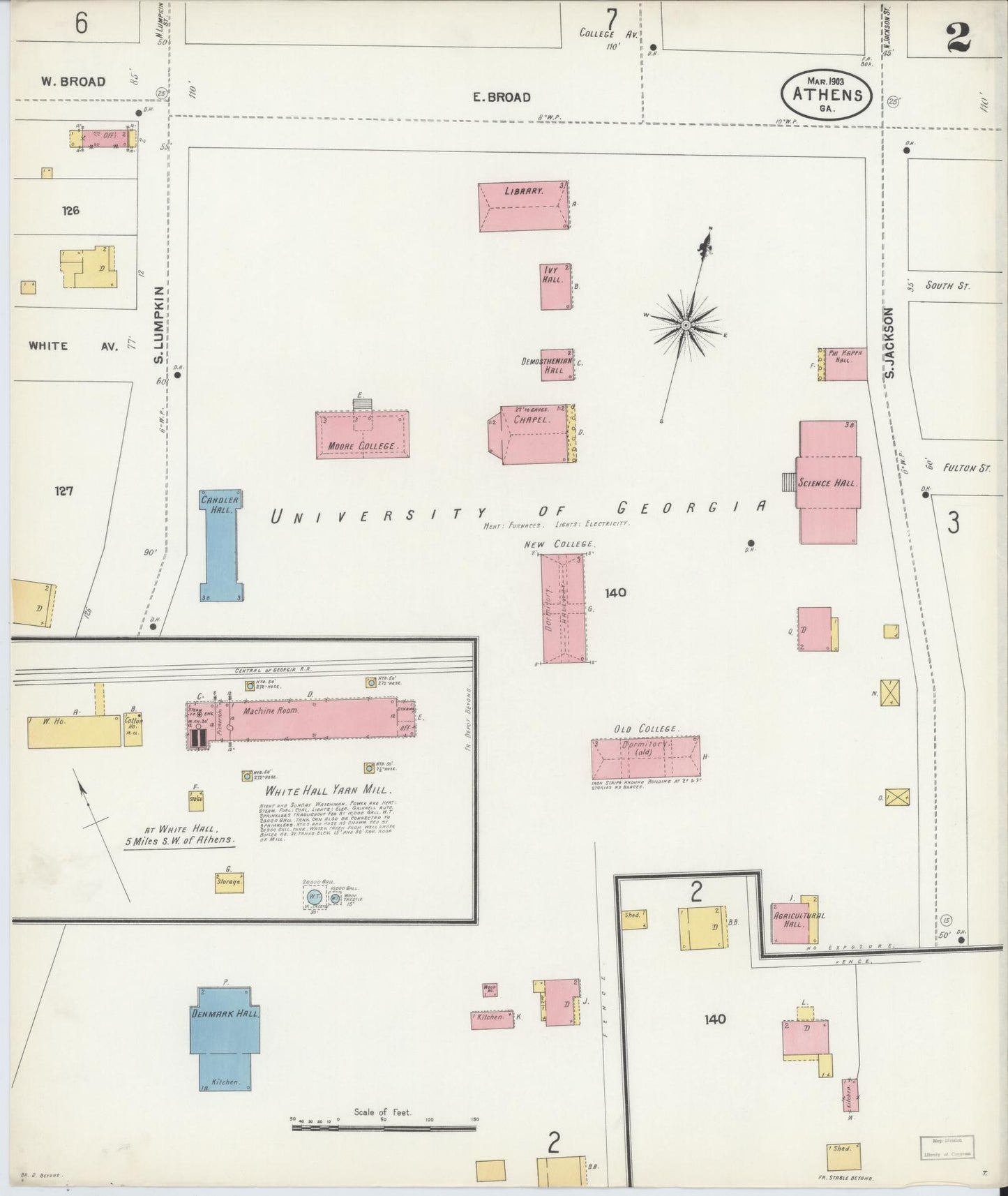Sanborn Fire Insurance Map from Athens, Clarke County, Georgia (1903), Sheet #0002 - Historic Sanborn Fire Insurance Map Print, vintage old map wall art, antique decor, genealogy gift, Georgia Georgia map