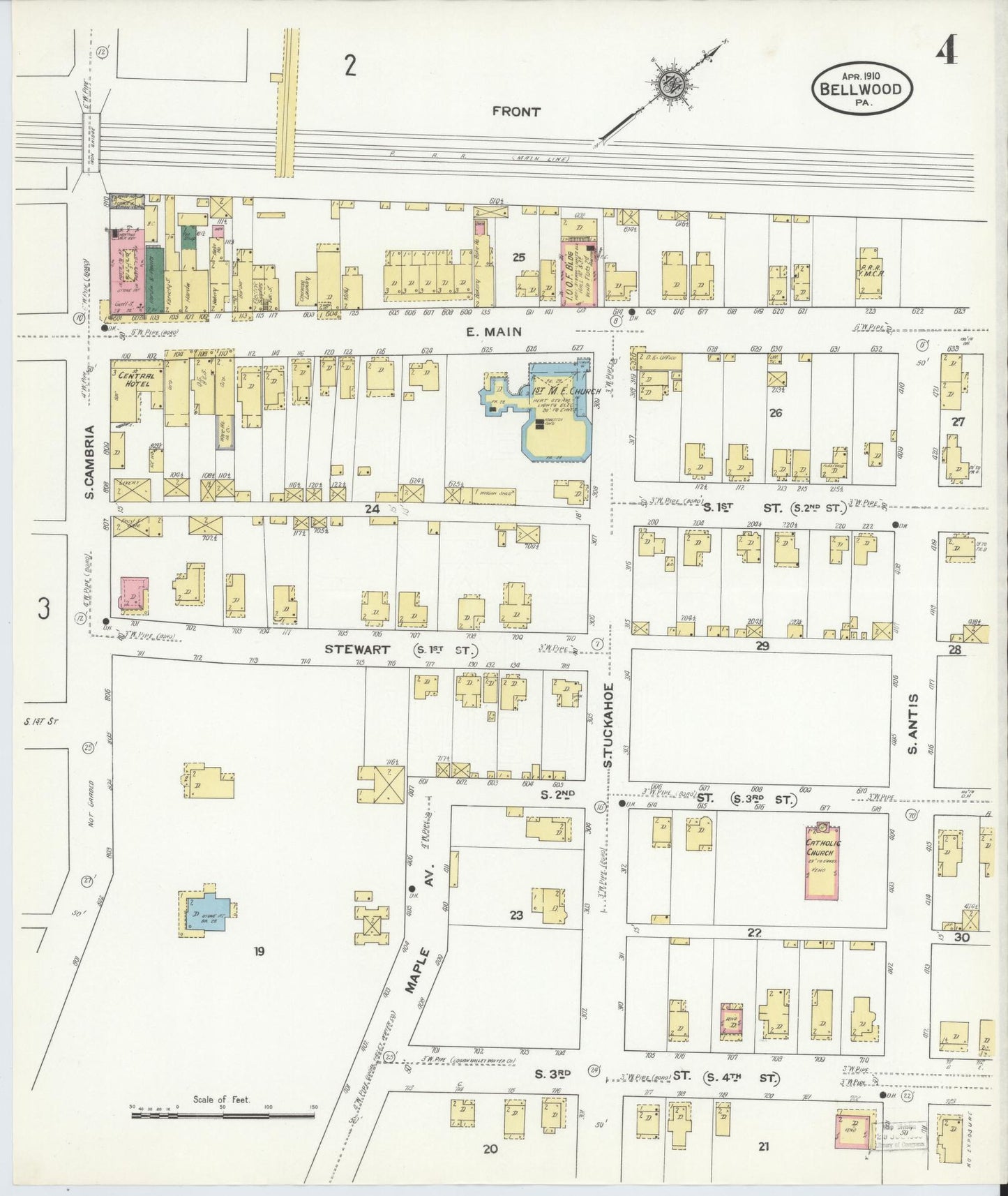 Sanborn Fire Insurance Map from Bellwood, Blair County, Pennsylvania (1910), Sheet #0004 - Historic Sanborn Fire Insurance Map Print, vintage old map wall art, antique decor, genealogy gift, Pennsylvania Pennsylvania map