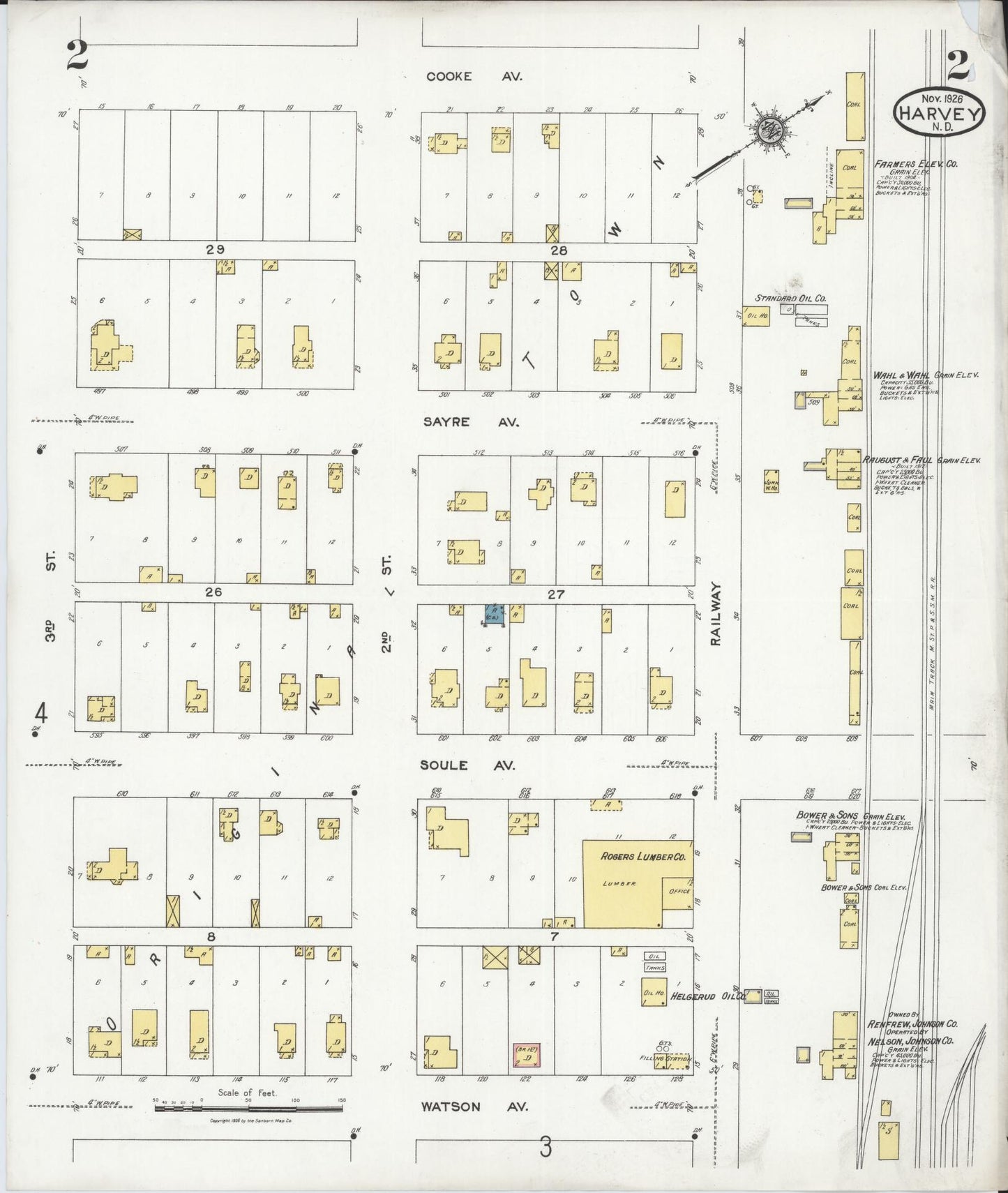Sanborn Fire Insurance Map from Harvey, Wells County, North Dakota (1926), Sheet #0002 - Historic Sanborn Fire Insurance Map Print, vintage old map wall art, antique decor, genealogy gift, North Dakota North Dakota map