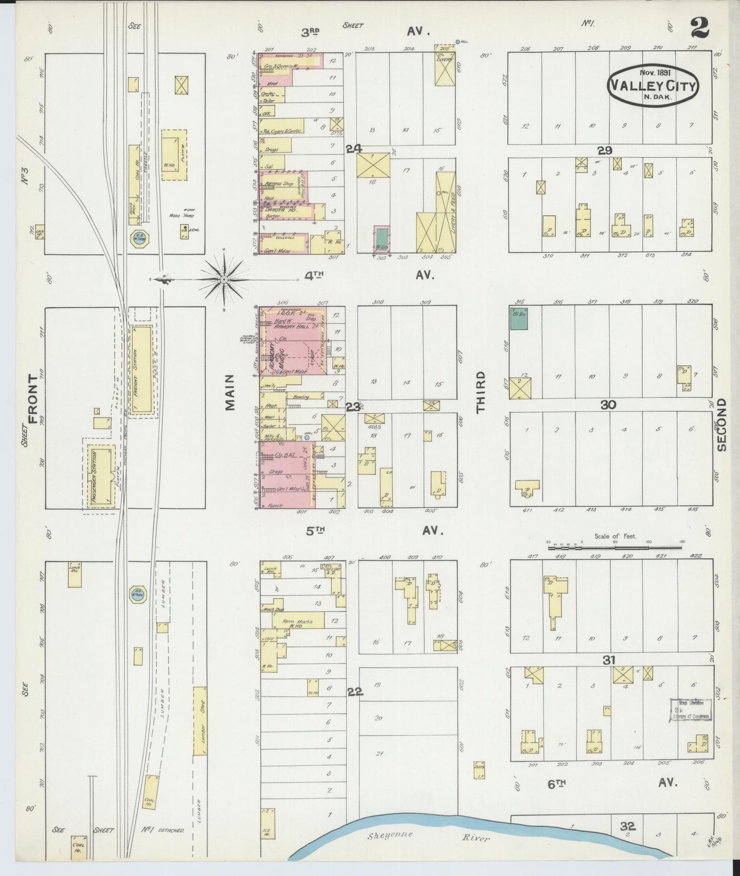 Sanborn Fire Insurance Map from Valley City, Barnes County, North Dakota (1891), Sheet #0002 - Historic Sanborn Fire Insurance Map Print, vintage old map wall art, antique decor, genealogy gift, North Dakota North Dakota map