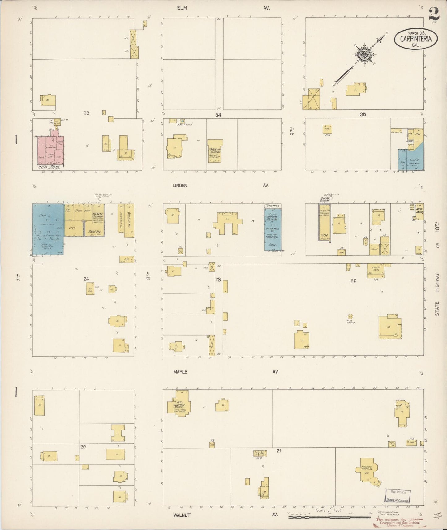 Sanborn Fire Insurance Map from Carpinteria, Santa Barbara County, California (1916), Sheet #0002 - Historic Sanborn Fire Insurance Map Print, vintage old map wall art, antique decor, genealogy gift, California California map