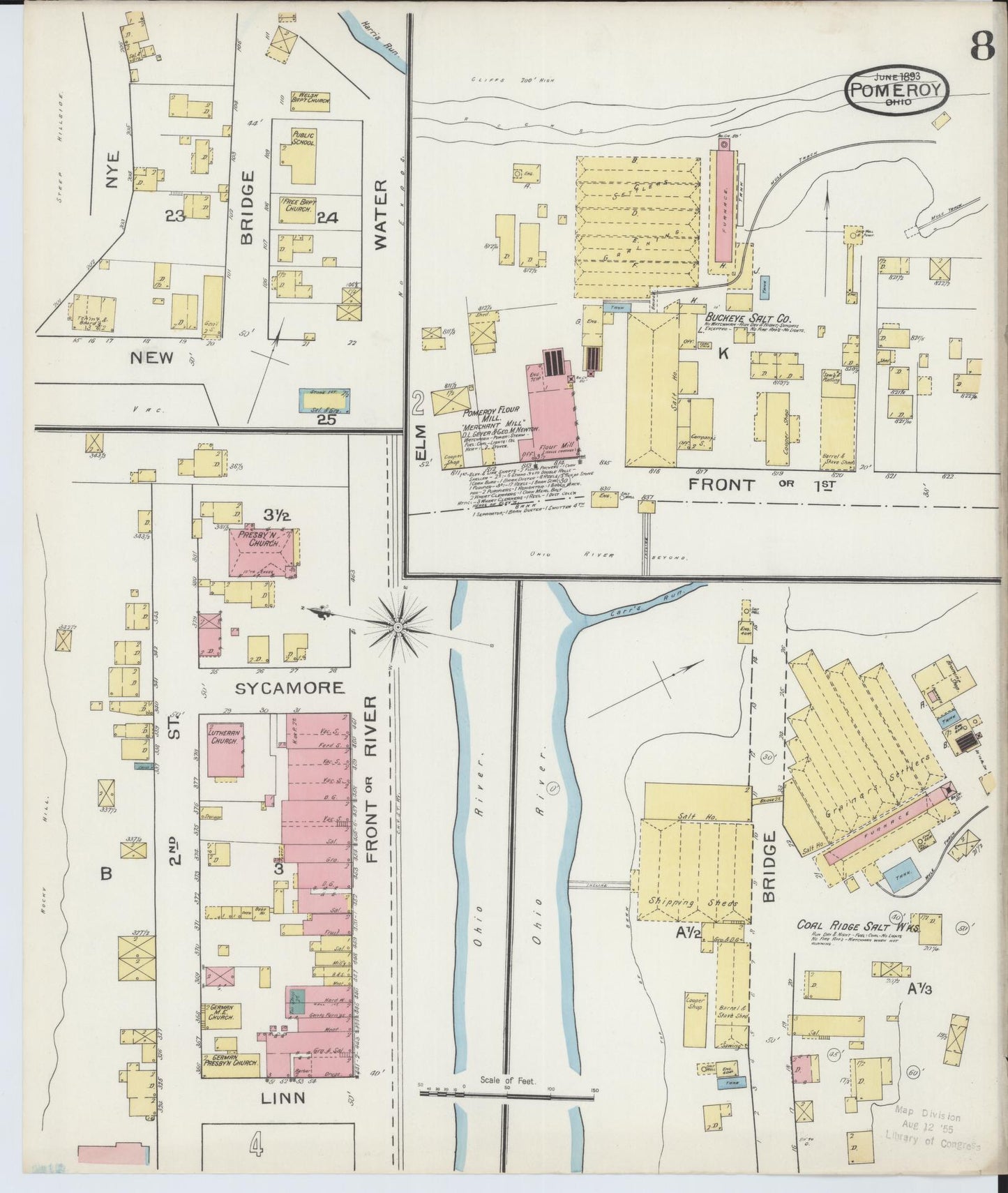 Sanborn Fire Insurance Map from Pomeroy, Meigs County, Ohio (1893), Sheet #0008 - Historic Sanborn Fire Insurance Map Print, vintage old map wall art, antique decor, genealogy gift, Ohio Ohio map