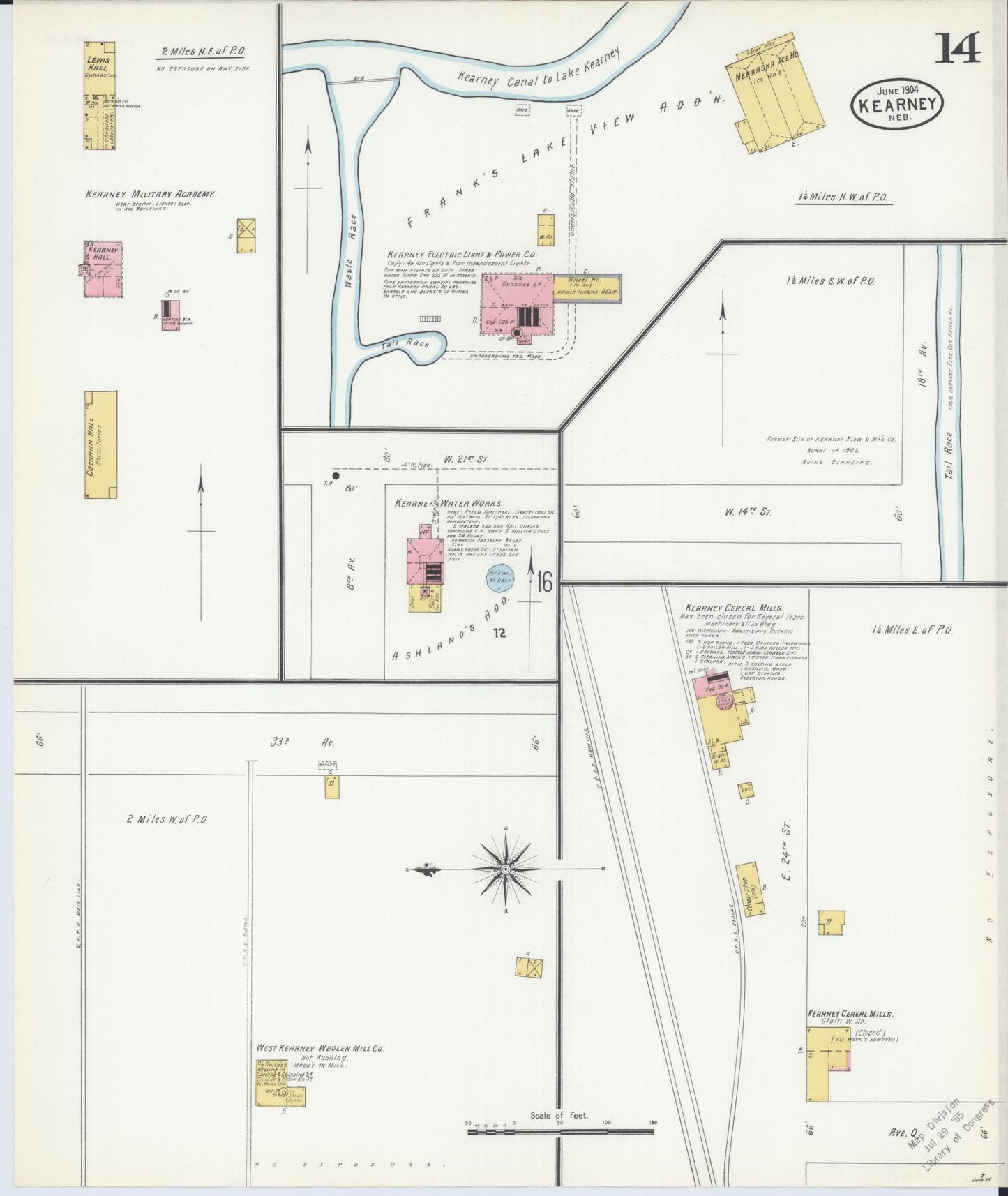 Sanborn Fire Insurance Map from Kearney, Buffalo County, Nebraska (1904), Sheet #0014 - Historic Sanborn Fire Insurance Map Print, vintage old map wall art, antique decor, genealogy gift, Nebraska Nebraska map