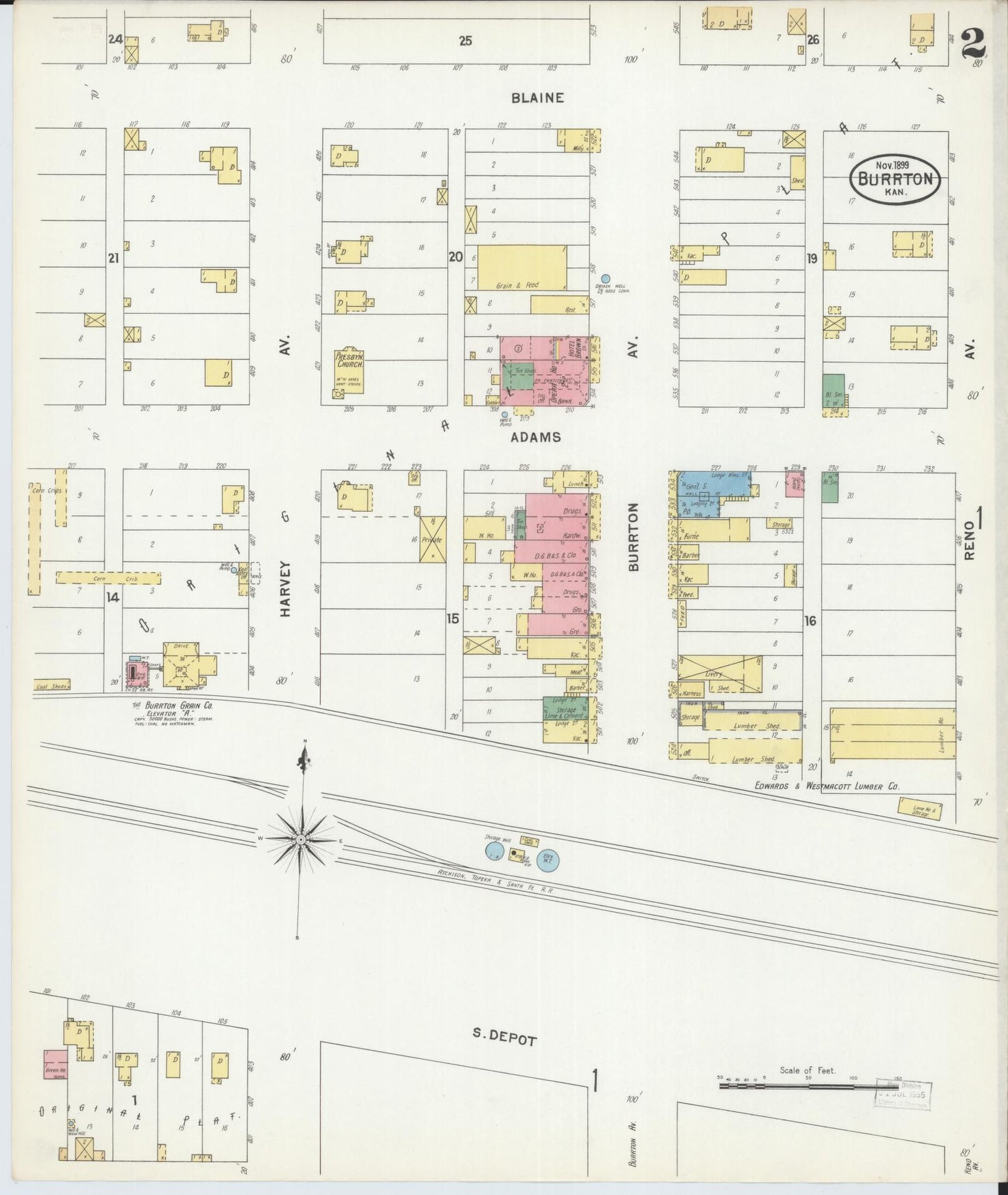 Sanborn Fire Insurance Map from Burrton, Harvey County, Kansas (1899), Sheet #0002 - Historic Sanborn Fire Insurance Map Print, vintage old map wall art, antique decor, genealogy gift, Kansas Kansas map