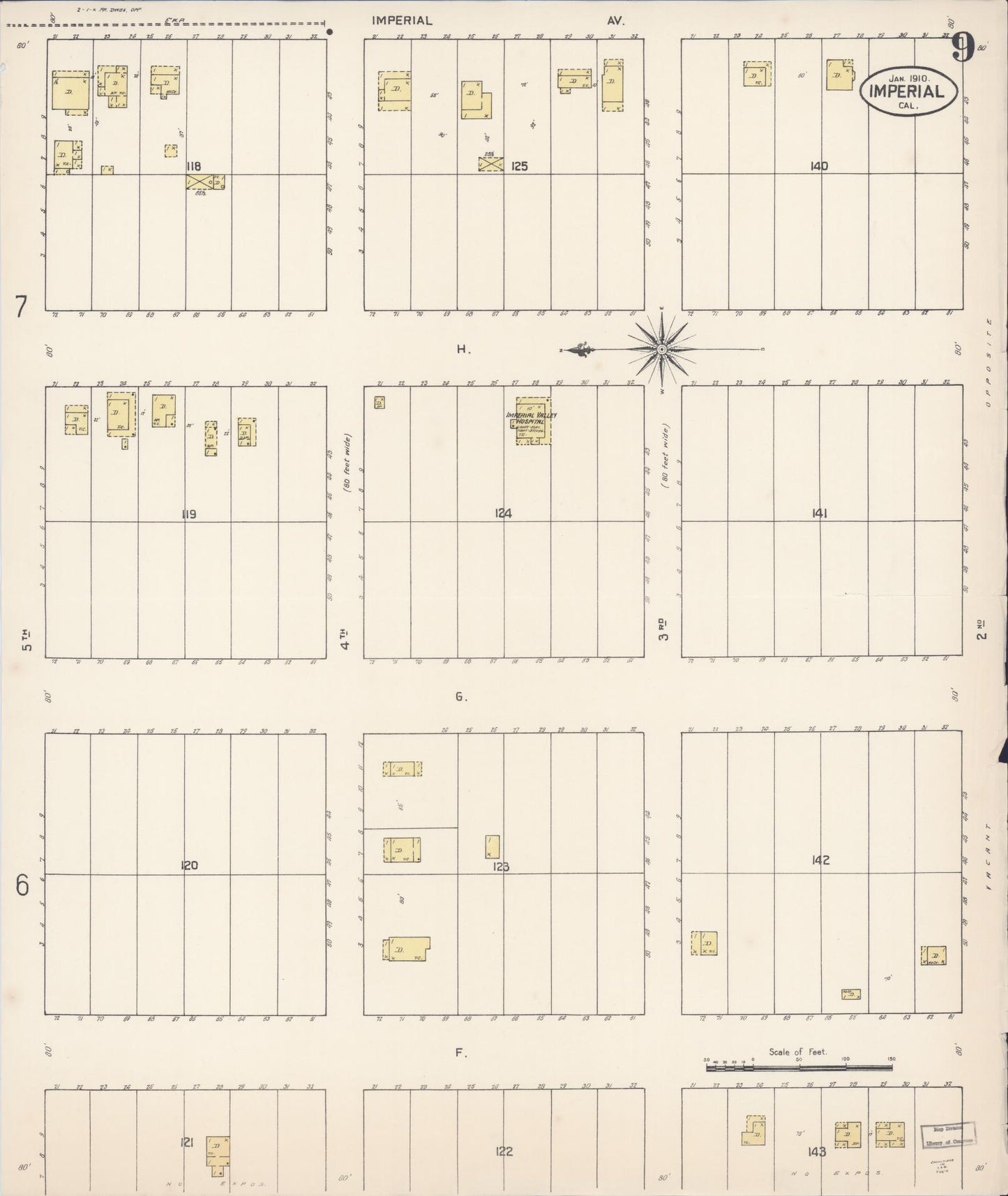 Sanborn Fire Insurance Map from Imperial, Imperial County, California (1910), Sheet #0009 - Historic Sanborn Fire Insurance Map Print, vintage old map wall art, antique decor, genealogy gift, California California map