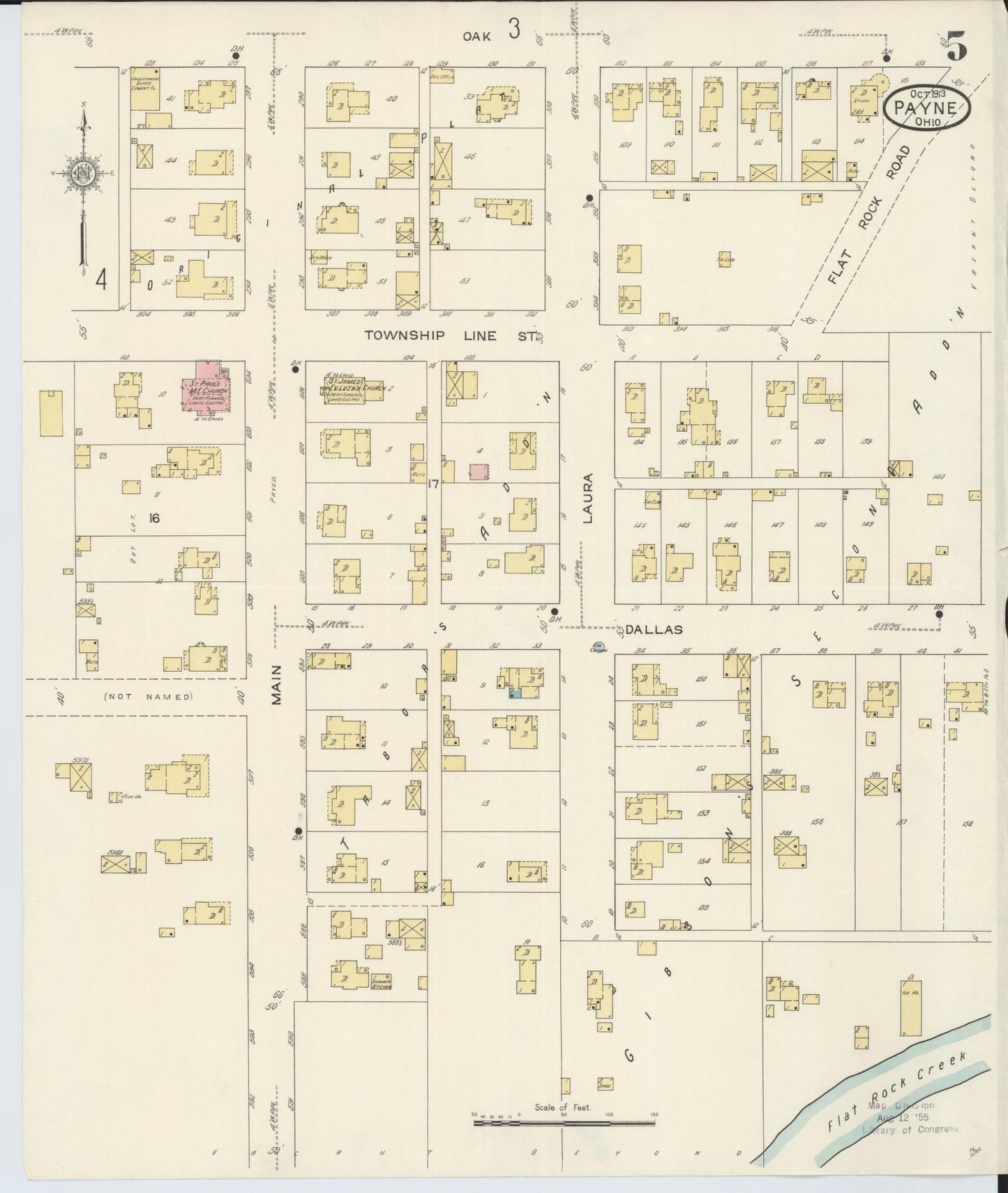 Sanborn Fire Insurance Map from Payne, Paulding County, Ohio (1913), Sheet #0005 - Historic Sanborn Fire Insurance Map Print, vintage old map wall art, antique decor, genealogy gift, Ohio Ohio map