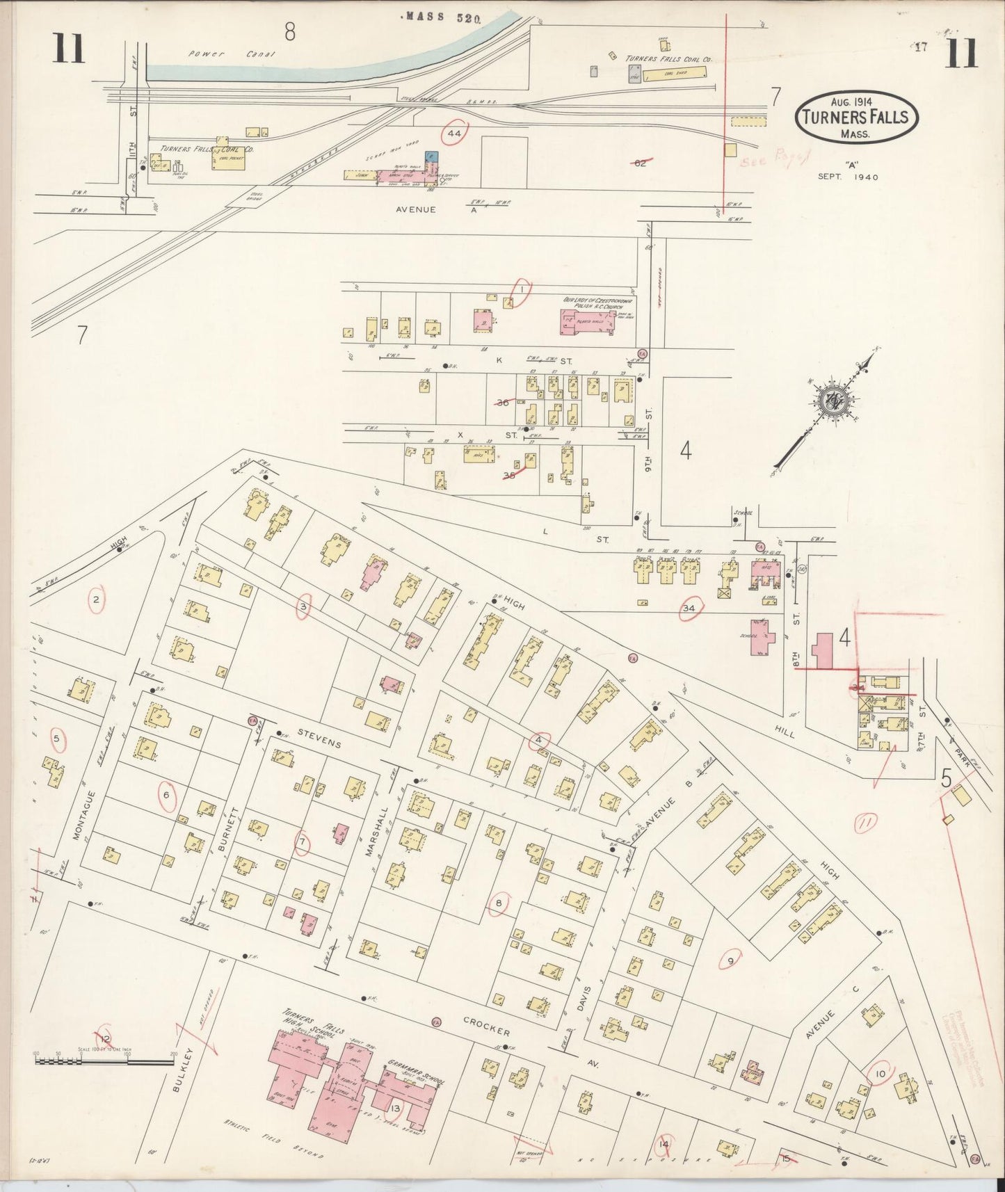 Sanborn Fire Insurance Map from Turners Falls, Franklin County, Massachusetts (1940), Sheet #0011 - Complete Map Set gallery image, historic Sanborn map, vintage wall art, Massachusetts Massachusetts