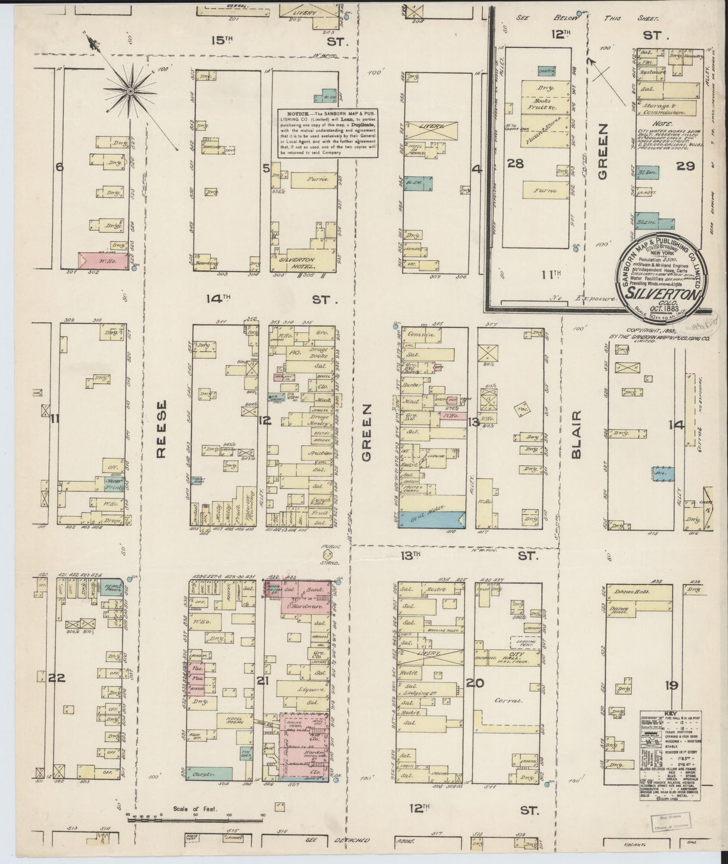 Sanborn Fire Insurance Map from Silverton, San Juan County, Colorado (1883), Sheet #0001 - Historic Sanborn Fire Insurance Map Print, vintage old map wall art, antique decor, genealogy gift, Colorado Colorado map
