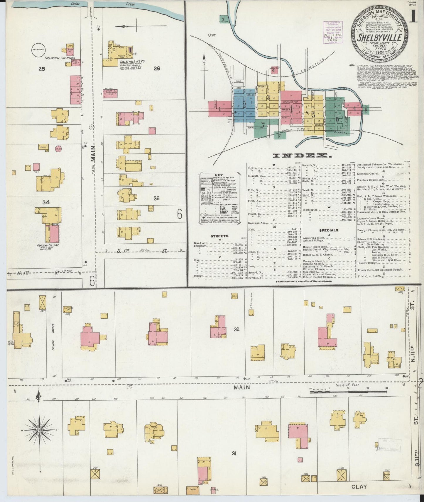 Sanborn Fire Insurance Map from Shelbyville, Shelby County, Kentucky (1903), Sheet #0001 - Historic Sanborn Fire Insurance Map Print, vintage old map wall art, antique decor, genealogy gift, Kentucky Kentucky map