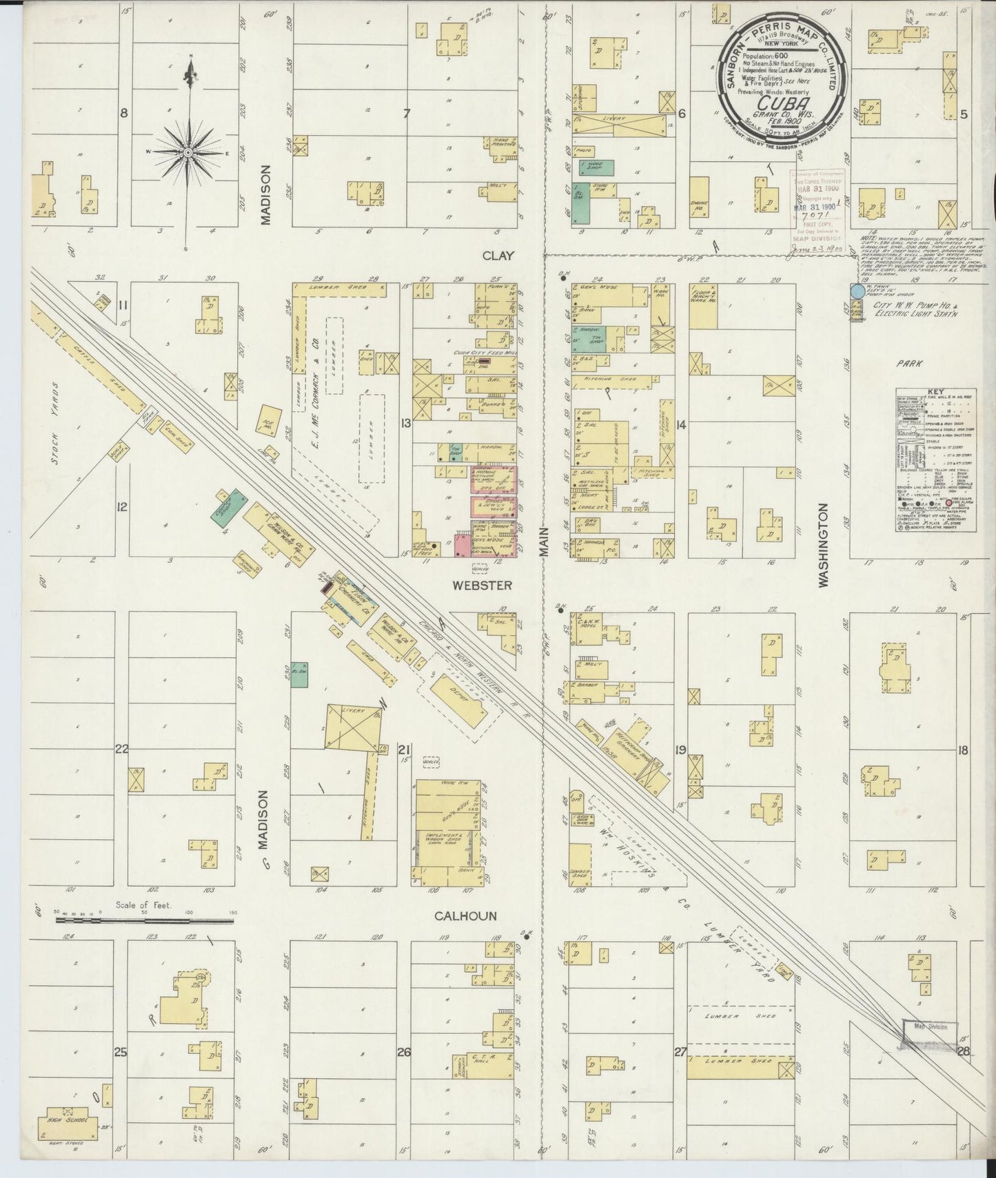 Sanborn Fire Insurance Map from Cuba City, Grant County, Wisconsin (1900), Sheet #0001 - Historic Sanborn Fire Insurance Map Print, vintage old map wall art, antique decor, genealogy gift, Wisconsin Wisconsin map