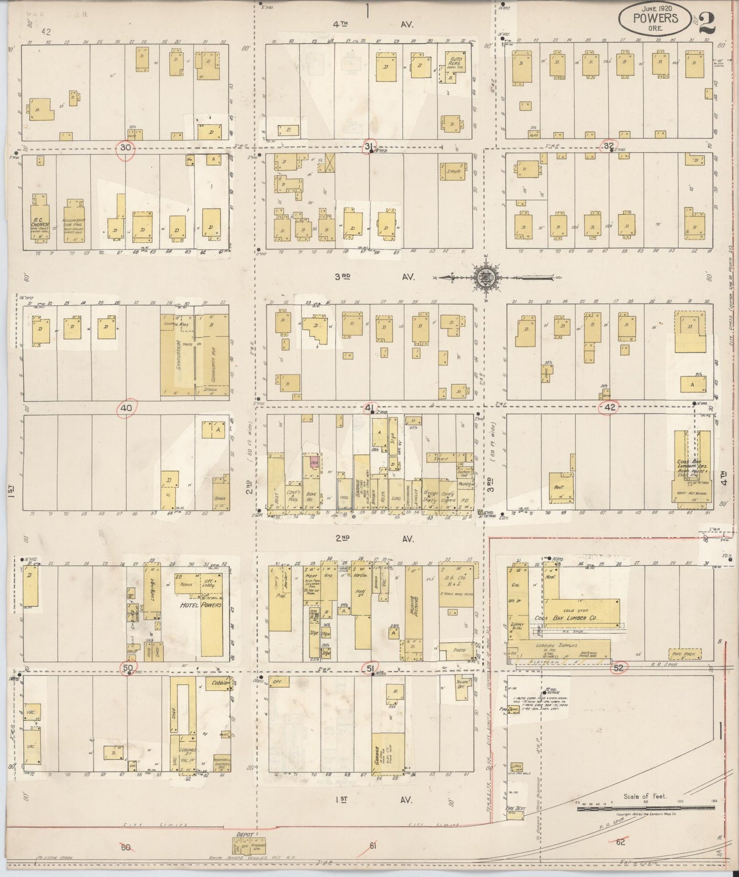 Sanborn Fire Insurance Map from Powers, Coos County, Oregon (1931), Sheet #0002 - Historic Sanborn Fire Insurance Map Print, vintage old map wall art, antique decor, genealogy gift, Oregon Oregon map