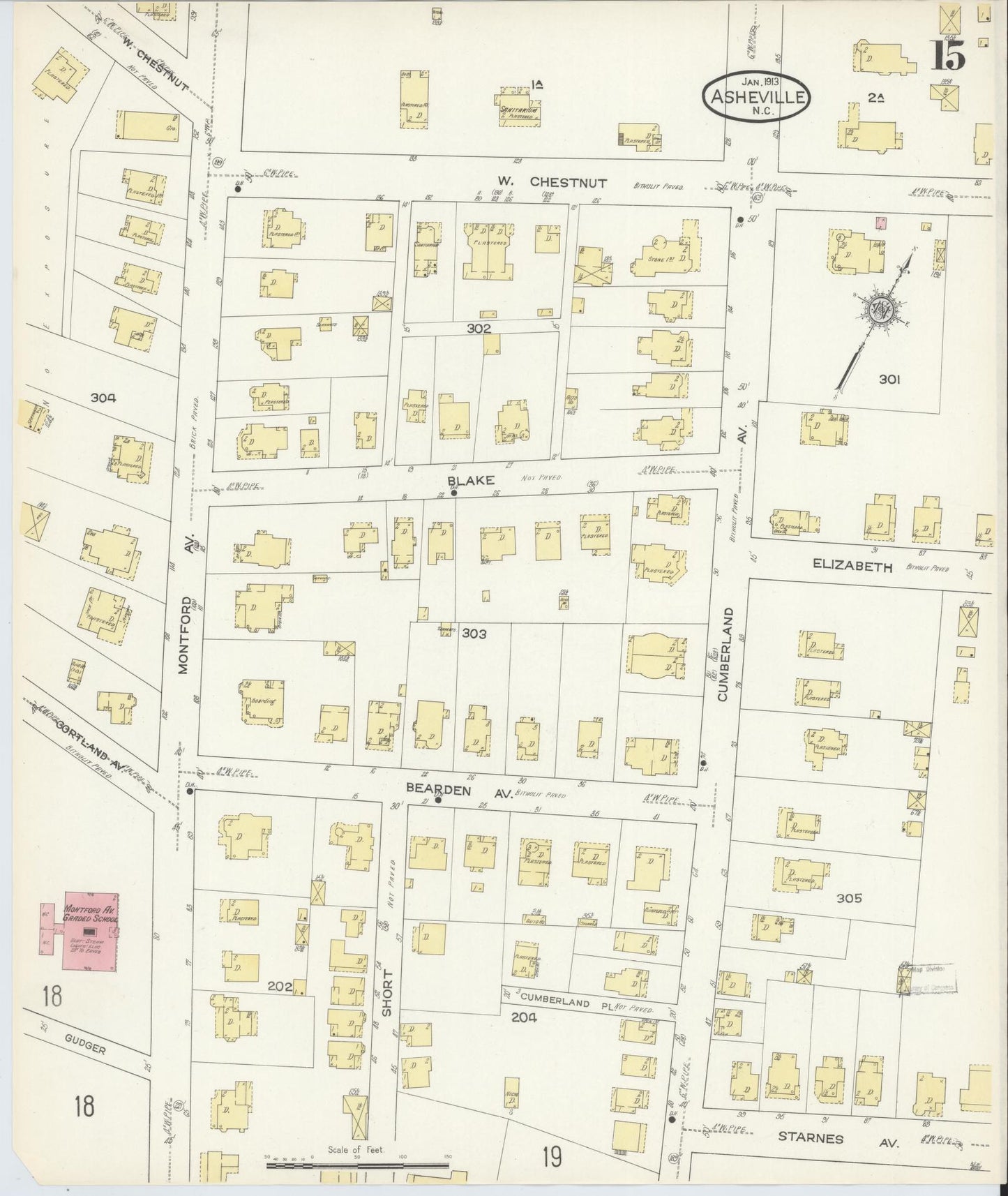 Sanborn Fire Insurance Map from Asheville, Buncombe County, North Carolina (1913), Sheet #0015 - Historic Sanborn Fire Insurance Map Print, vintage old map wall art, antique decor, genealogy gift, North Carolina North Carolina map