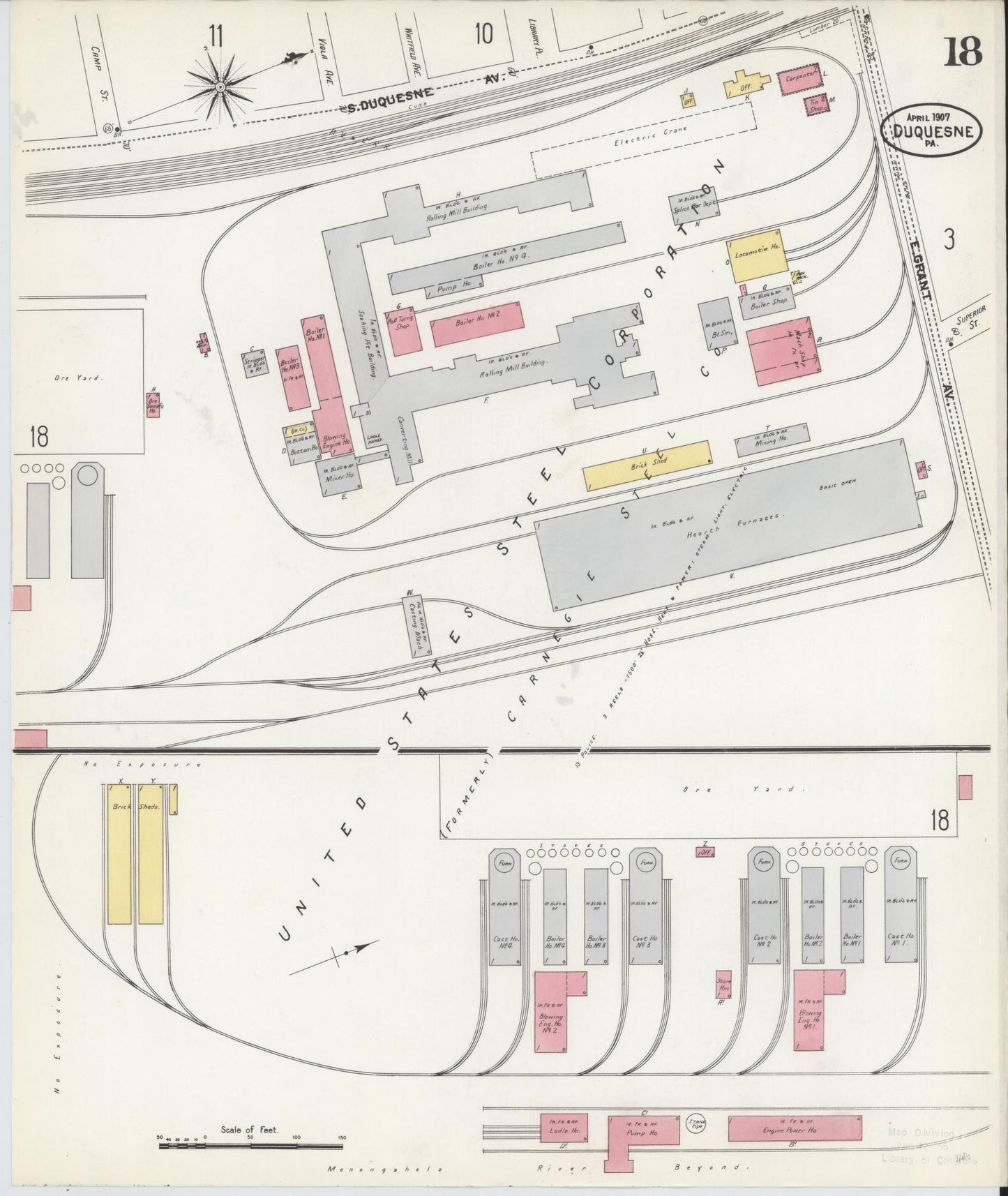 Sanborn Fire Insurance Map from Duquesne, Allegheny County, Pennsylvania (1907), Sheet #0018 - Historic Sanborn Fire Insurance Map Print, vintage old map wall art, antique decor, genealogy gift, Pennsylvania Pennsylvania map