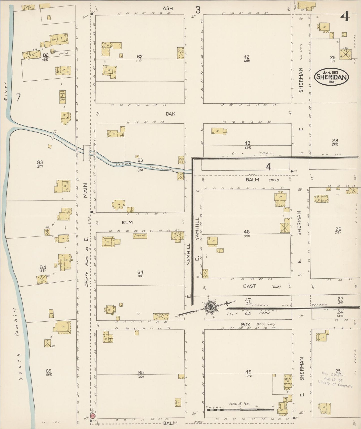 Sanborn Fire Insurance Map from Sheridan, Yamhill County, Oregon (1913), Sheet #0004 - Historic Sanborn Fire Insurance Map Print, vintage old map wall art, antique decor, genealogy gift, Oregon Oregon map
