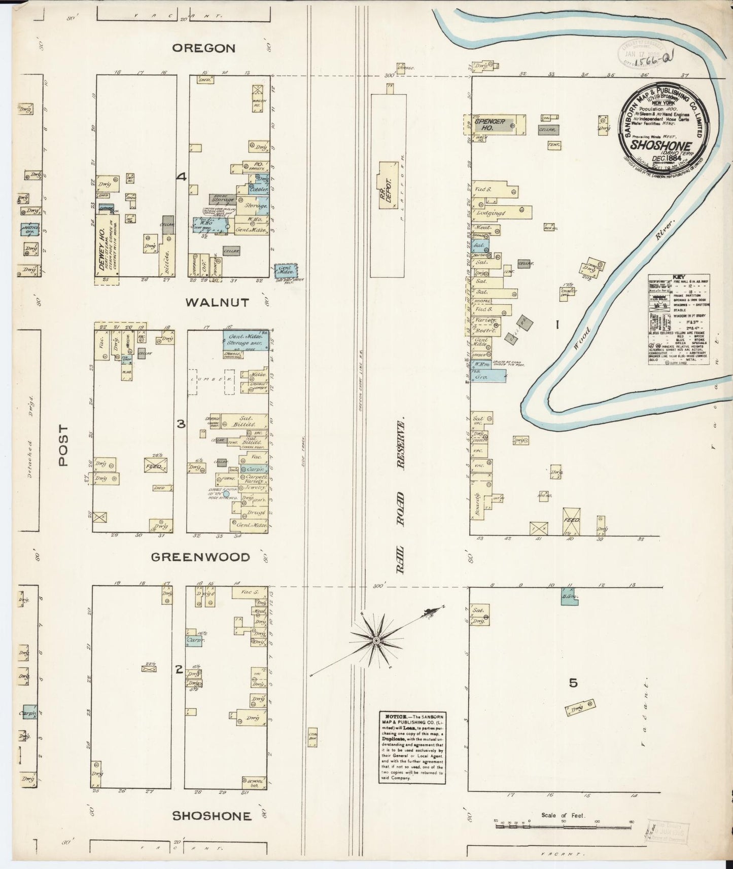 Sanborn Fire Insurance Map from Shoshone, Lincoln County, Idaho (1884), Sheet #0001 - Historic Sanborn Fire Insurance Map Print, vintage old map wall art, antique decor, genealogy gift, Idaho Idaho map
