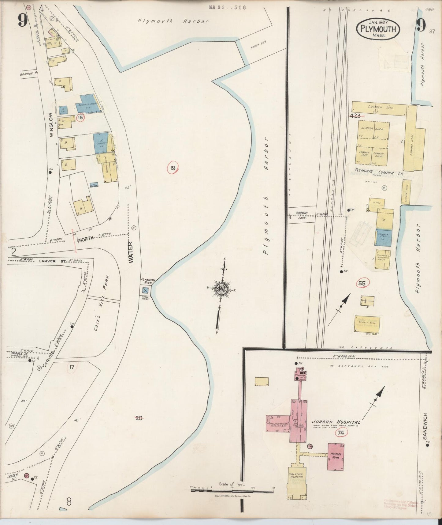 Sanborn Fire Insurance Map from Plymouth, Plymouth County, Massachusetts (1948), Sheet #0009 - Historic Sanborn Fire Insurance Map Print, vintage old map wall art, antique decor, genealogy gift, Massachusetts Massachusetts map