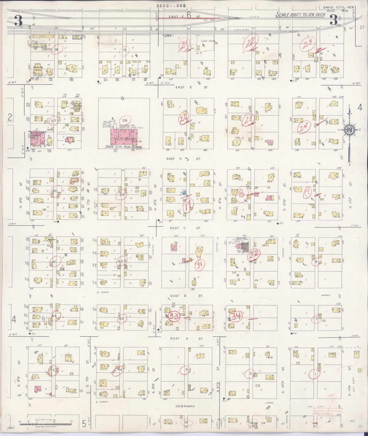 Sanborn Fire Insurance Map from David City, Butler County, Nebraska (1944), Sheet #0003 - Historic Sanborn Fire Insurance Map Print, vintage old map wall art, antique decor, genealogy gift, Nebraska Nebraska map