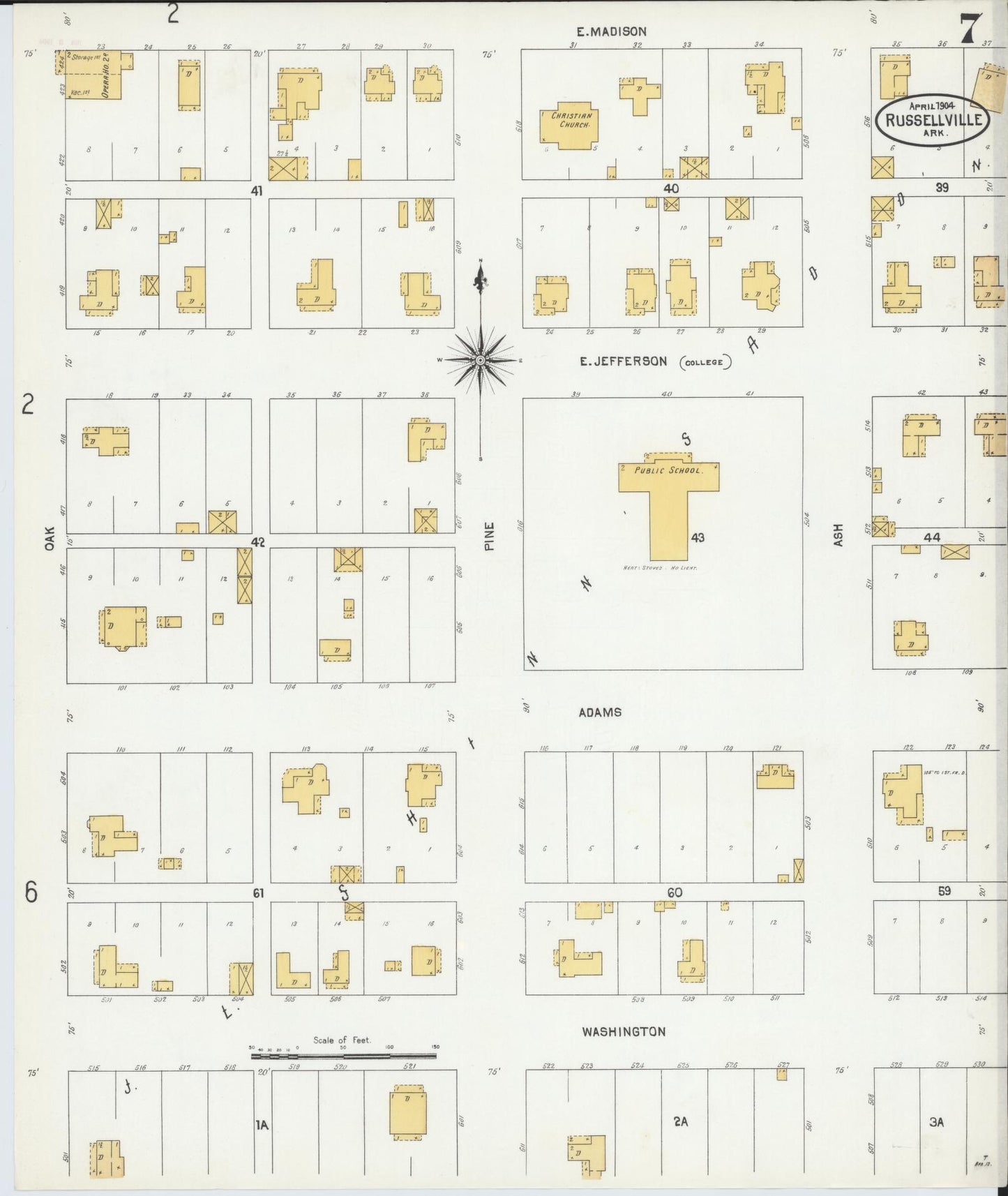 Sanborn Fire Insurance Map from Russellville, Pope County, Arkansas (1904), Sheet #0007 - Complete Map Set gallery image, historic Sanborn map, vintage wall art, Arkansas Arkansas