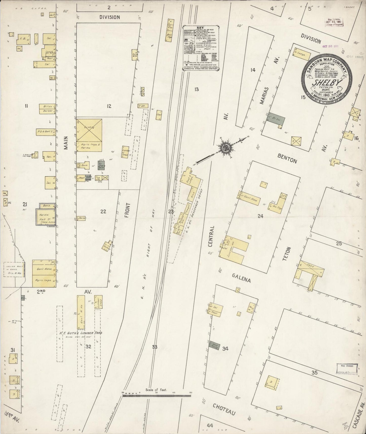Sanborn Fire Insurance Map from Shelby, Toole County, Montana (1910), Sheet #0001 - Historic Sanborn Fire Insurance Map Print, vintage old map wall art, antique decor, genealogy gift, Montana Montana map