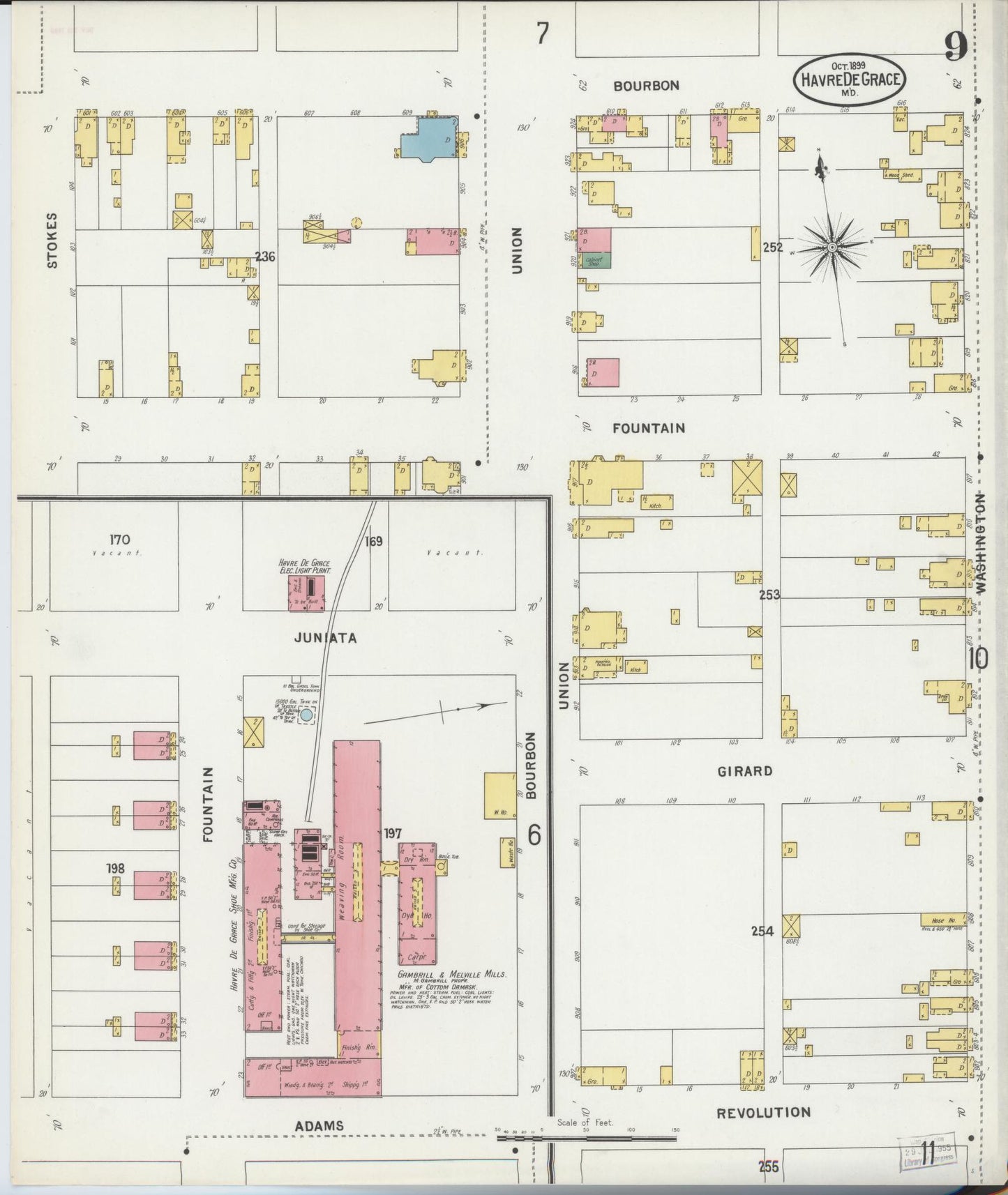Sanborn Fire Insurance Map from Havre De Grace, Harford County, Maryland (1899), Sheet #0009 - Historic Sanborn Fire Insurance Map Print, vintage old map wall art