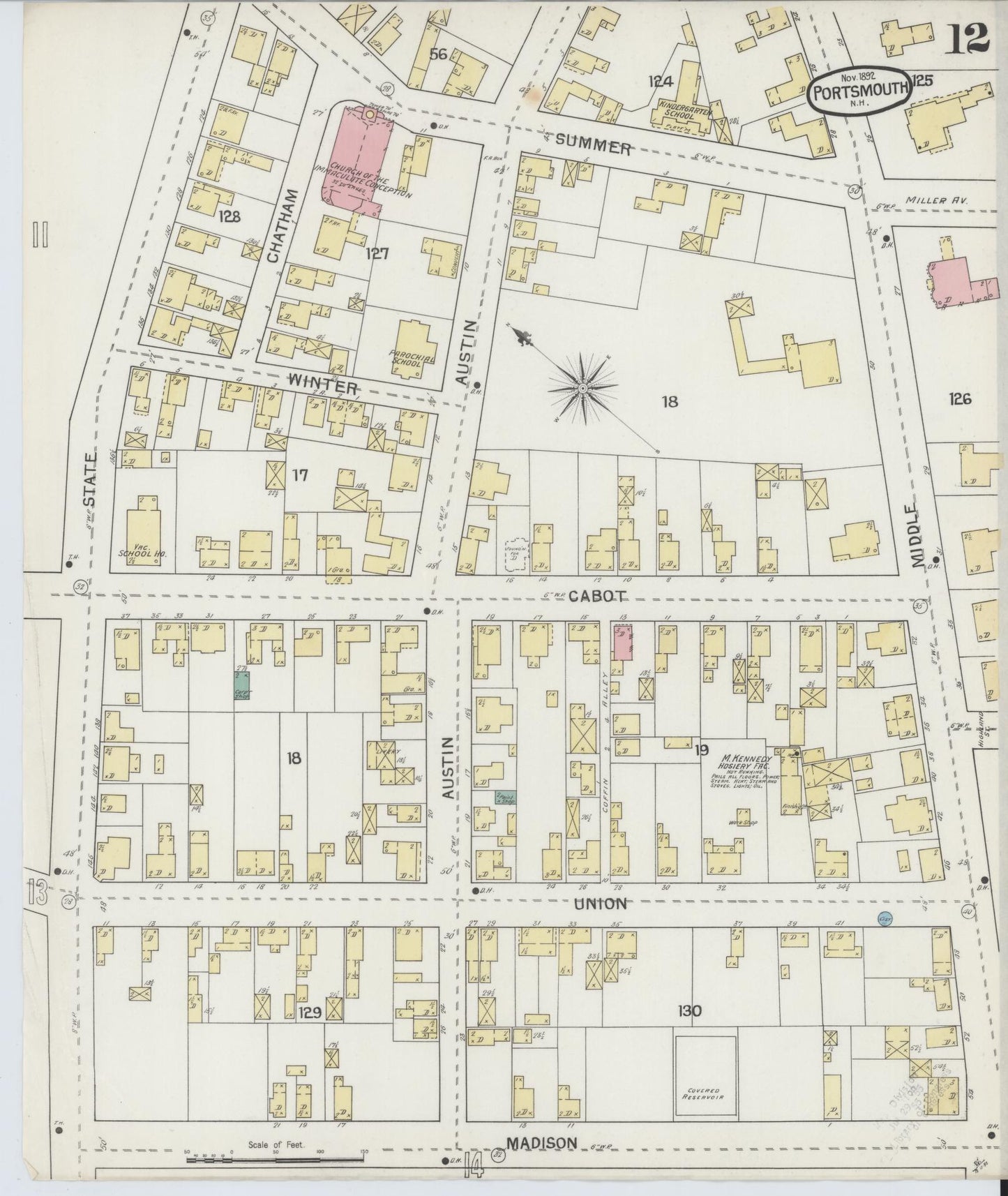 Sanborn Fire Insurance Map from Portsmouth, Rockingham County, New Hampshire (1892), Sheet #0012 - Historic Sanborn Fire Insurance Map Print, vintage old map wall art, antique decor, genealogy gift, New Hampshire New Hampshire map