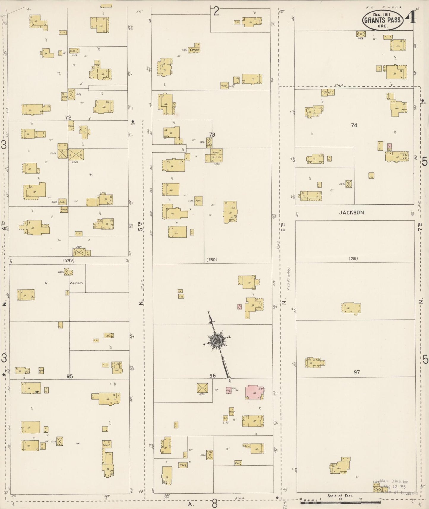 Sanborn Fire Insurance Map from Grants Pass, Josephine County, Oregon (1911), Sheet #0004 - Historic Sanborn Fire Insurance Map Print, vintage old map wall art, antique decor, genealogy gift, Oregon Oregon map