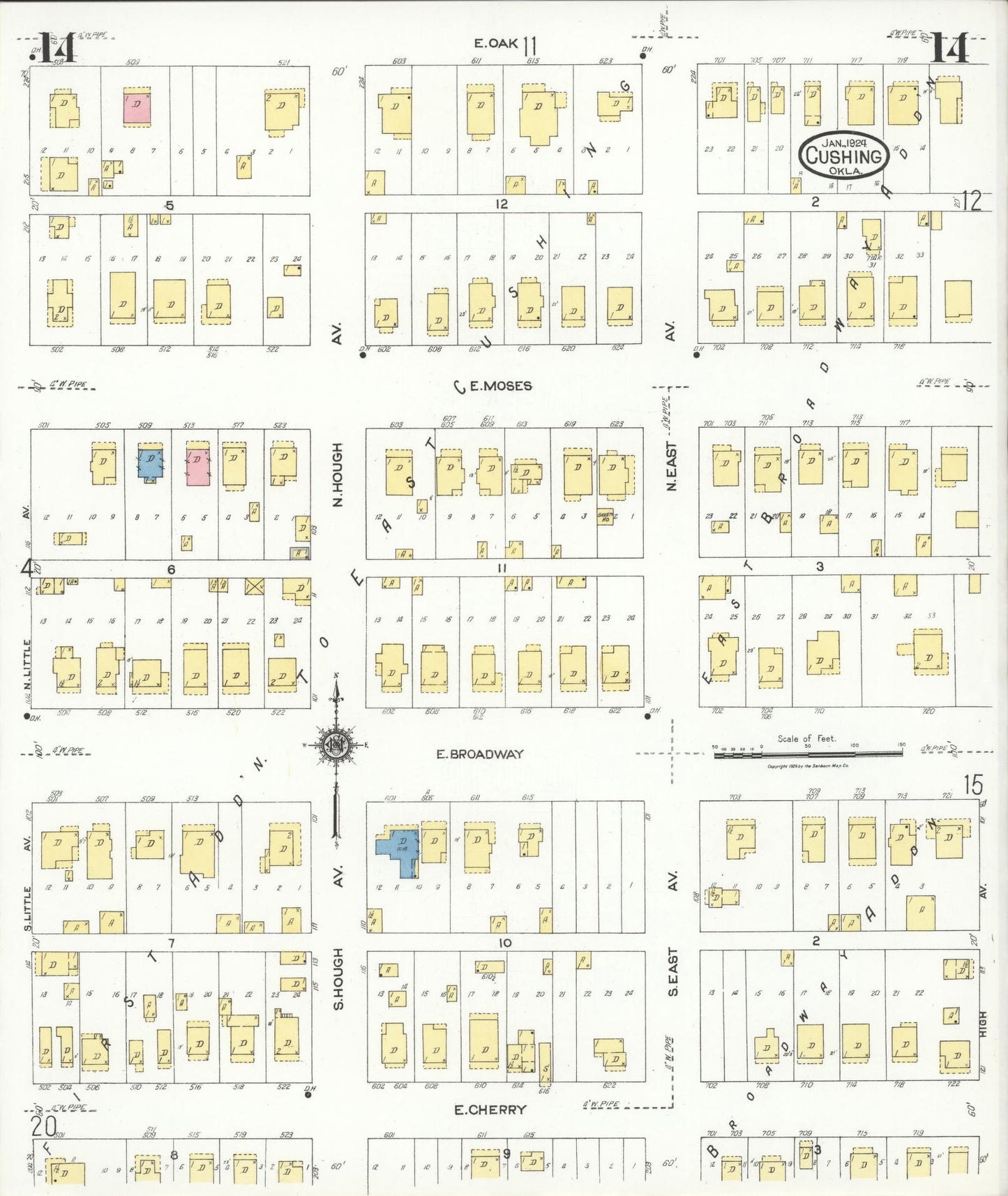 Sanborn Fire Insurance Map from Cushing, Payne County, Oklahoma (1924), Sheet #0014 - Historic Sanborn Fire Insurance Map Print, vintage old map wall art, antique decor, genealogy gift, Oklahoma Oklahoma map