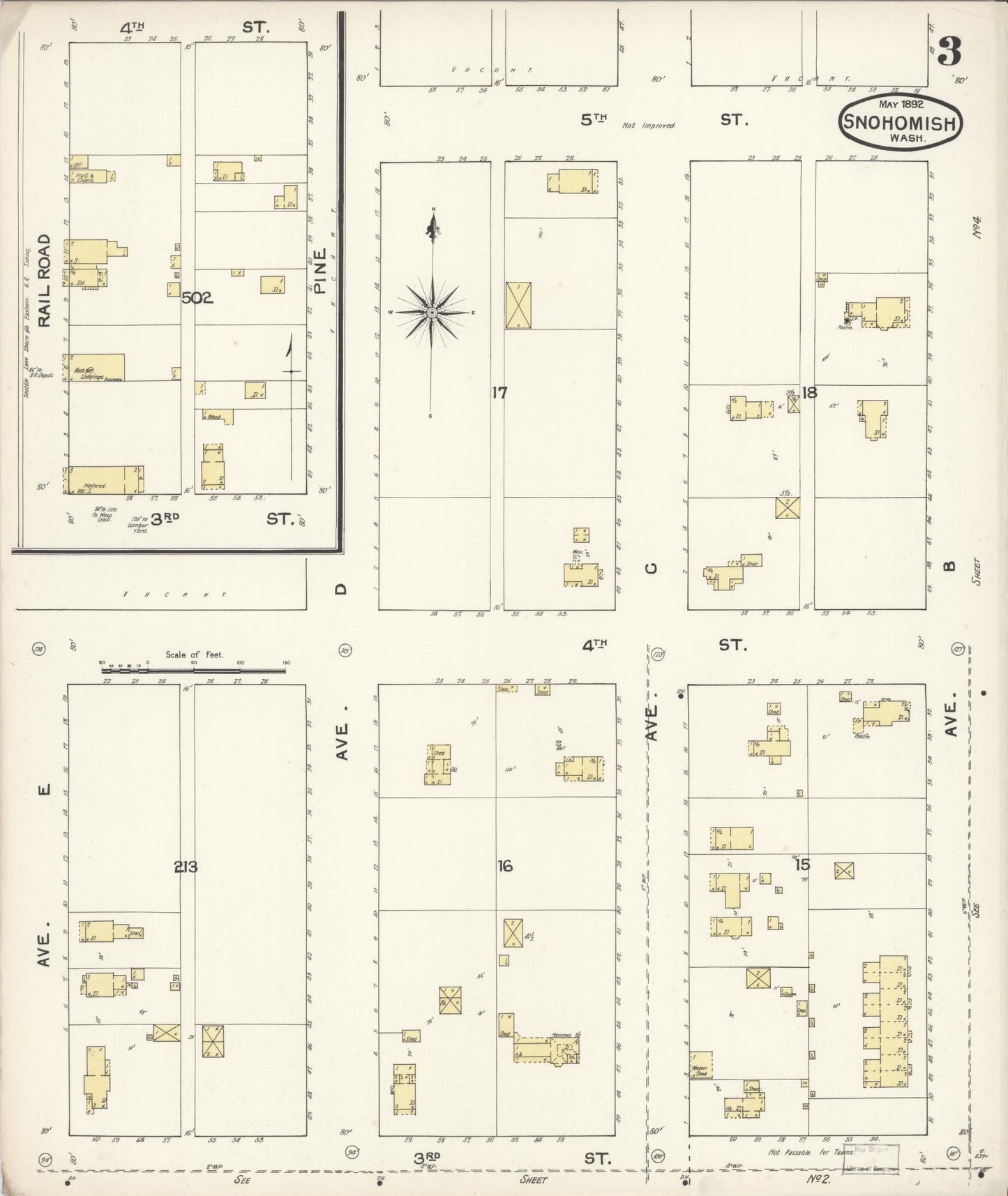 Sanborn Fire Insurance Map from Snohomish, Snohomish County, Washington (1892), Sheet #0003 - Historic Sanborn Fire Insurance Map Print, vintage old map wall art, antique decor, genealogy gift, Washington Washington map