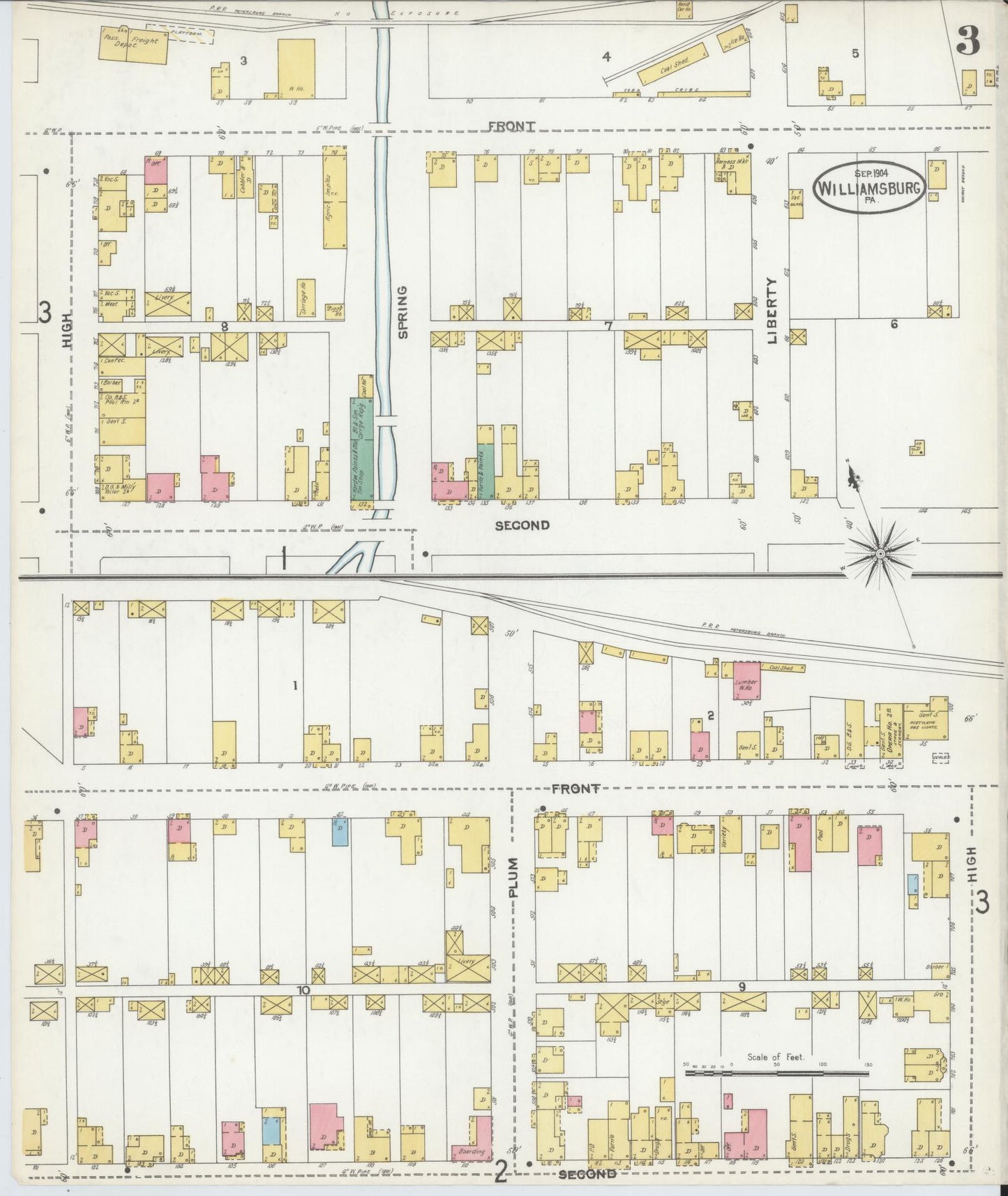 Sanborn Fire Insurance Map from Williamsburg, Blair County, Pennsylvania (1904), Sheet #0003 - Complete Map Set gallery image, historic Sanborn map, vintage wall art, Pennsylvania Pennsylvania
