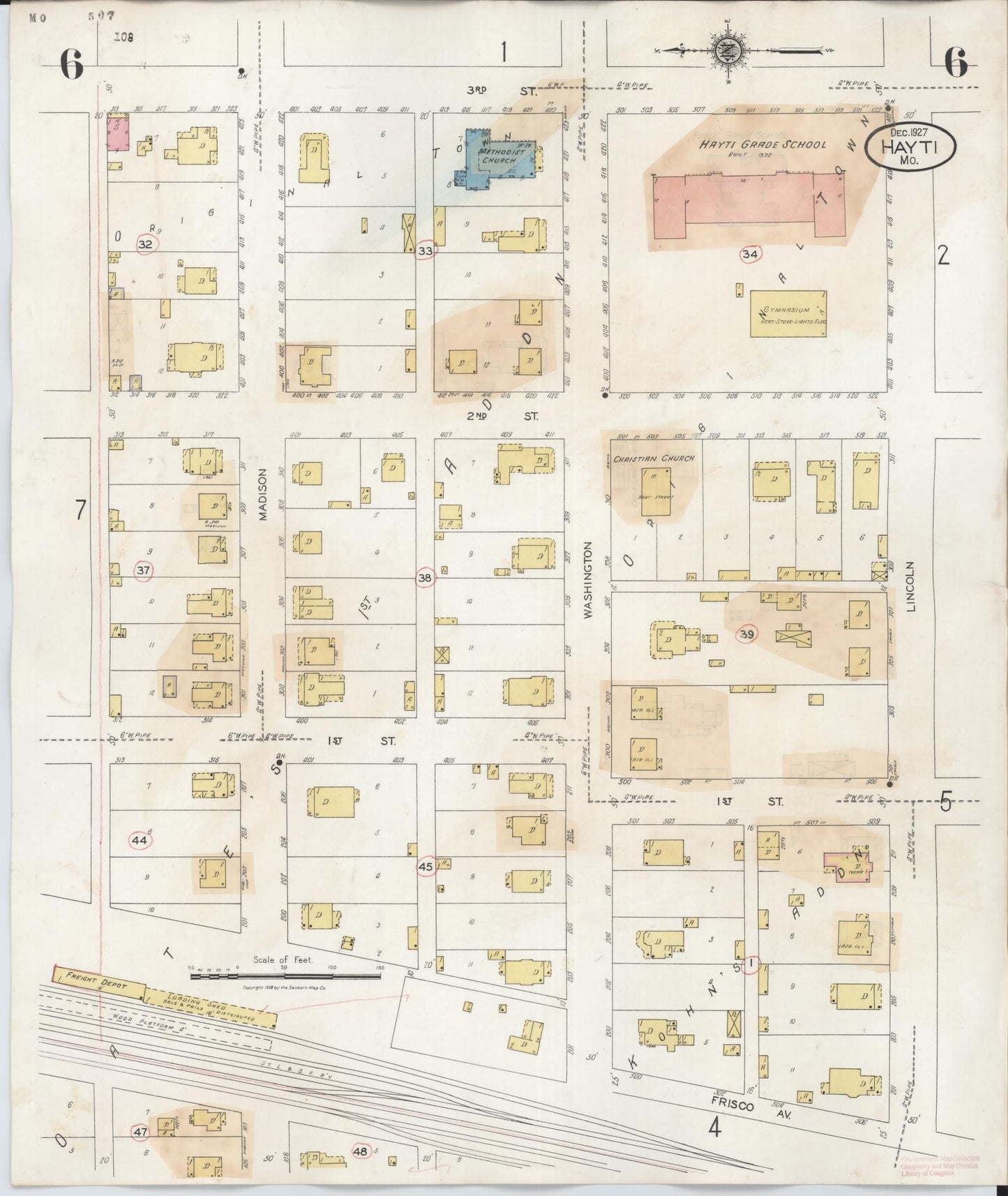 Sanborn Fire Insurance Map from Hayti, Pemiscot County, Missouri (1944), Sheet #0006 - Historic Sanborn Fire Insurance Map Print, vintage old map wall art, antique decor, genealogy gift, Missouri Missouri map