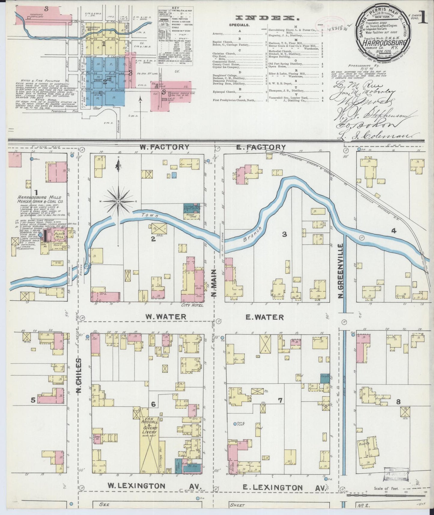 Sanborn Fire Insurance Map from Harrodsburg, Mercer County, Kentucky. (1891) – Historic Sanborn Fire Insurance Map Print