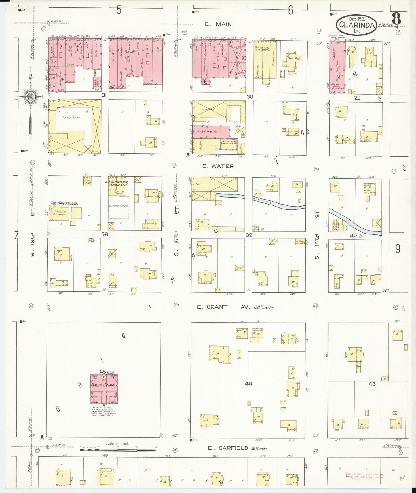 Sanborn Fire Insurance Map from Clarinda, Page County, Iowa (1912), Sheet #0008 - Historic Sanborn Fire Insurance Map Print, vintage old map wall art