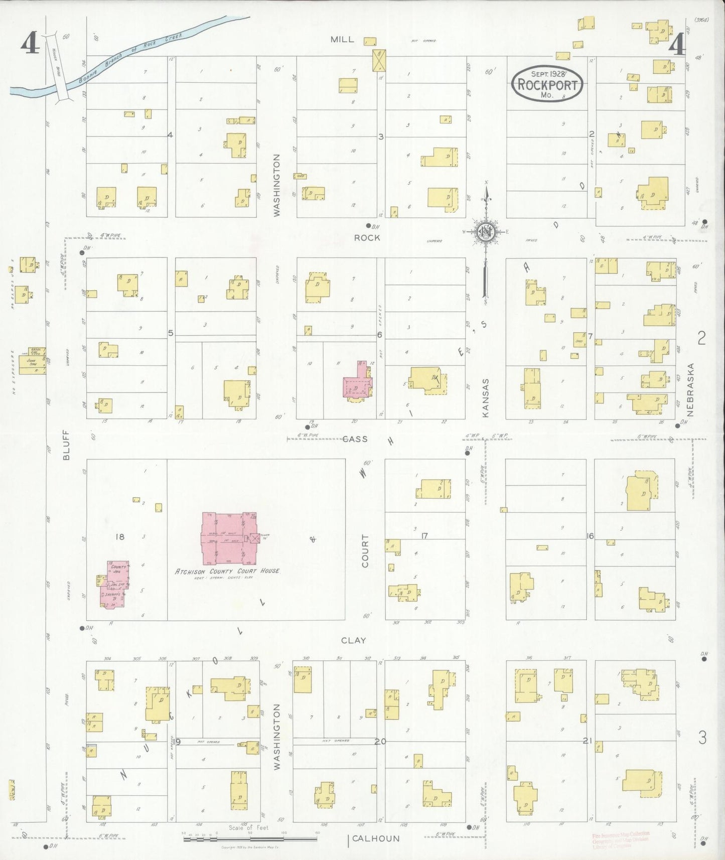 Sanborn Fire Insurance Map from Rockport, Atchison County, Missouri (1928), Sheet #0004 - Complete Map Set gallery image, historic Sanborn map, vintage wall art, Missouri Missouri