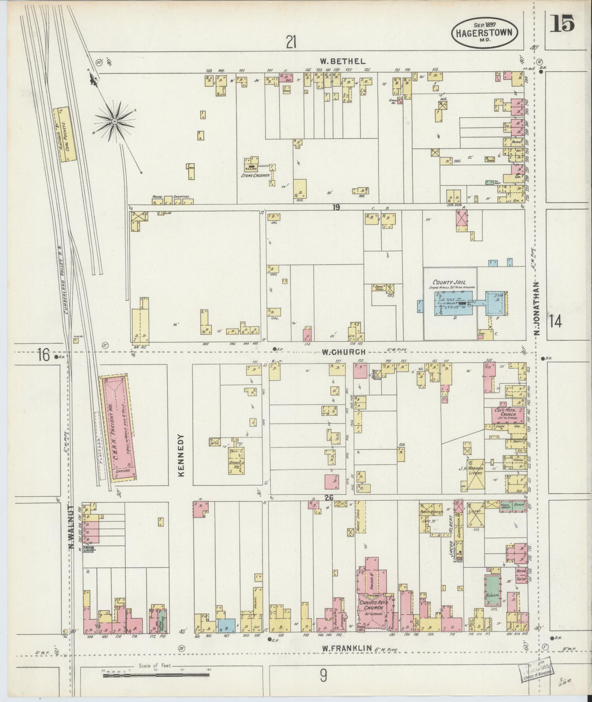 Sanborn Fire Insurance Map from Hagerstown, Washington County, Maryland (1897), Sheet #0015 - Historic Sanborn Fire Insurance Map Print, vintage old map wall art, antique decor, genealogy gift, Maryland Maryland map