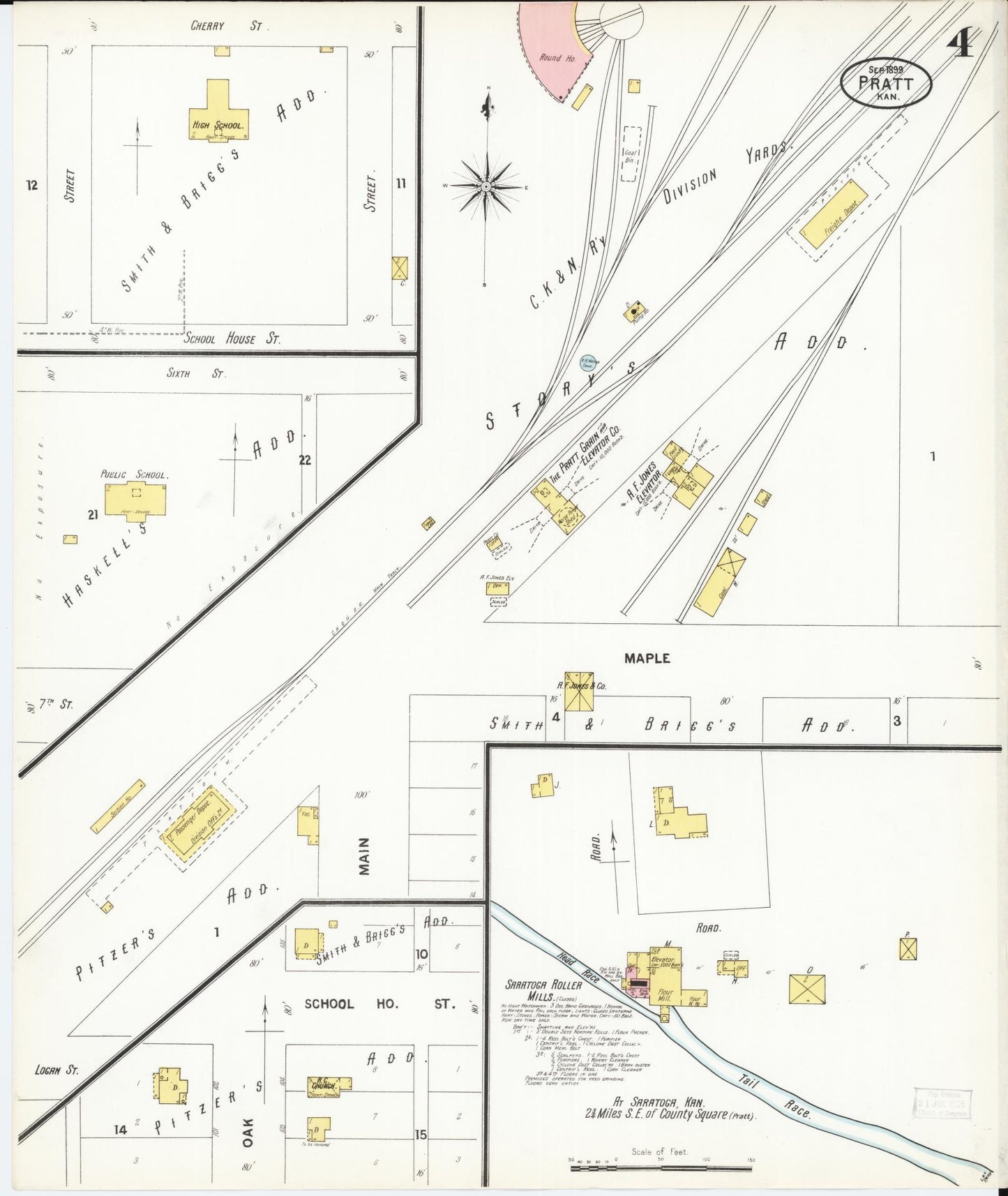 Sanborn Fire Insurance Map from Pratt, Pratt County, Kansas (1899), Sheet #0004 - Historic Sanborn Fire Insurance Map Print, vintage old map wall art, antique decor, genealogy gift, Kansas Kansas map