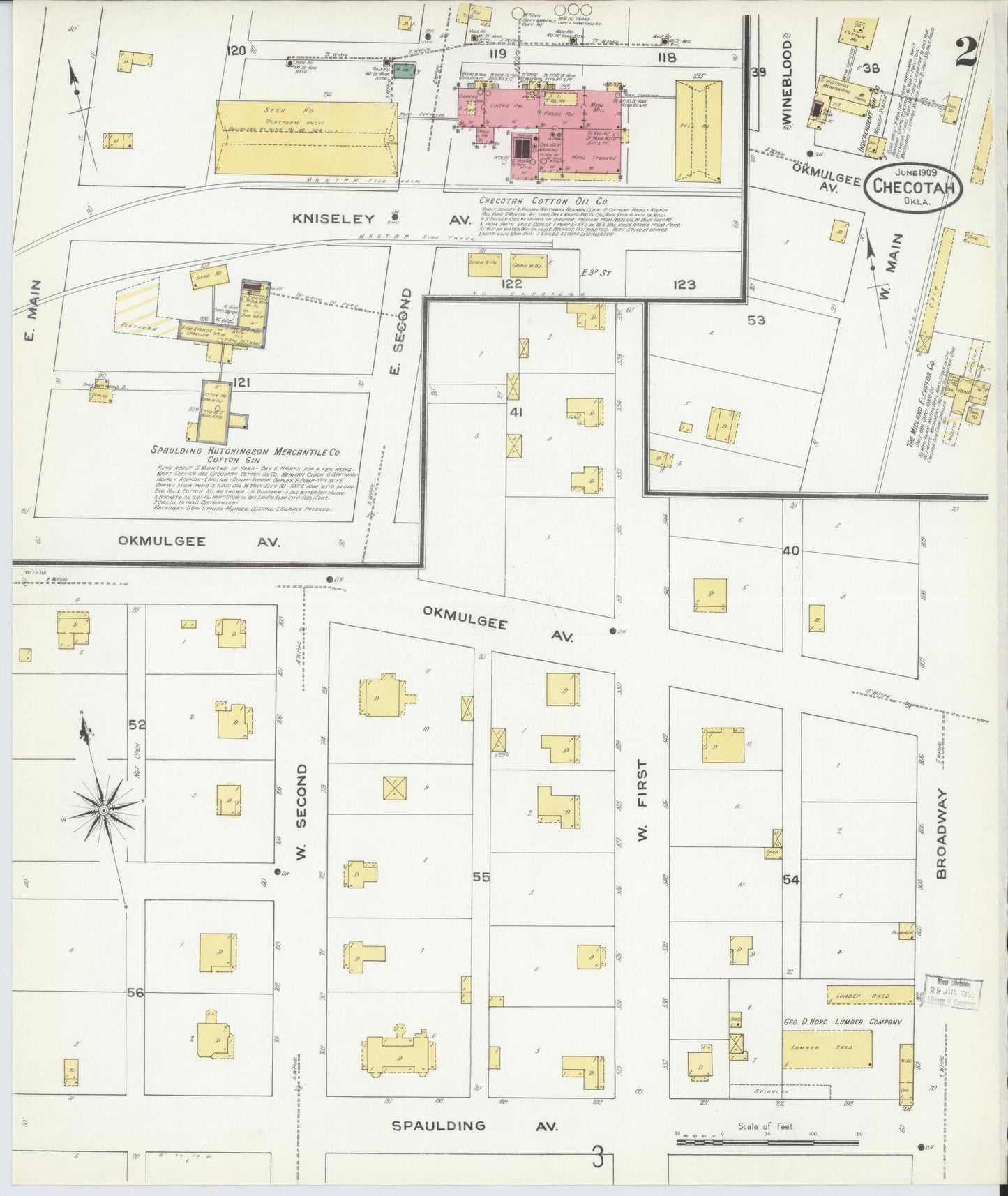 Sanborn Fire Insurance Map from Checotah, McIntosch County, Oklahoma (1909), Sheet #0002 - Historic Sanborn Fire Insurance Map Print, vintage old map wall art, antique decor, genealogy gift, Oklahoma Oklahoma map