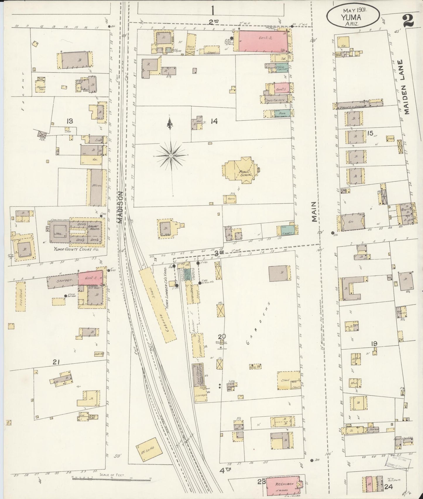 Sanborn Fire Insurance Map from Yuma, Yuma County, Arizona (1901), Sheet #0002 - Complete Map Set gallery image, historic Sanborn map, vintage wall art, Arizona Arizona