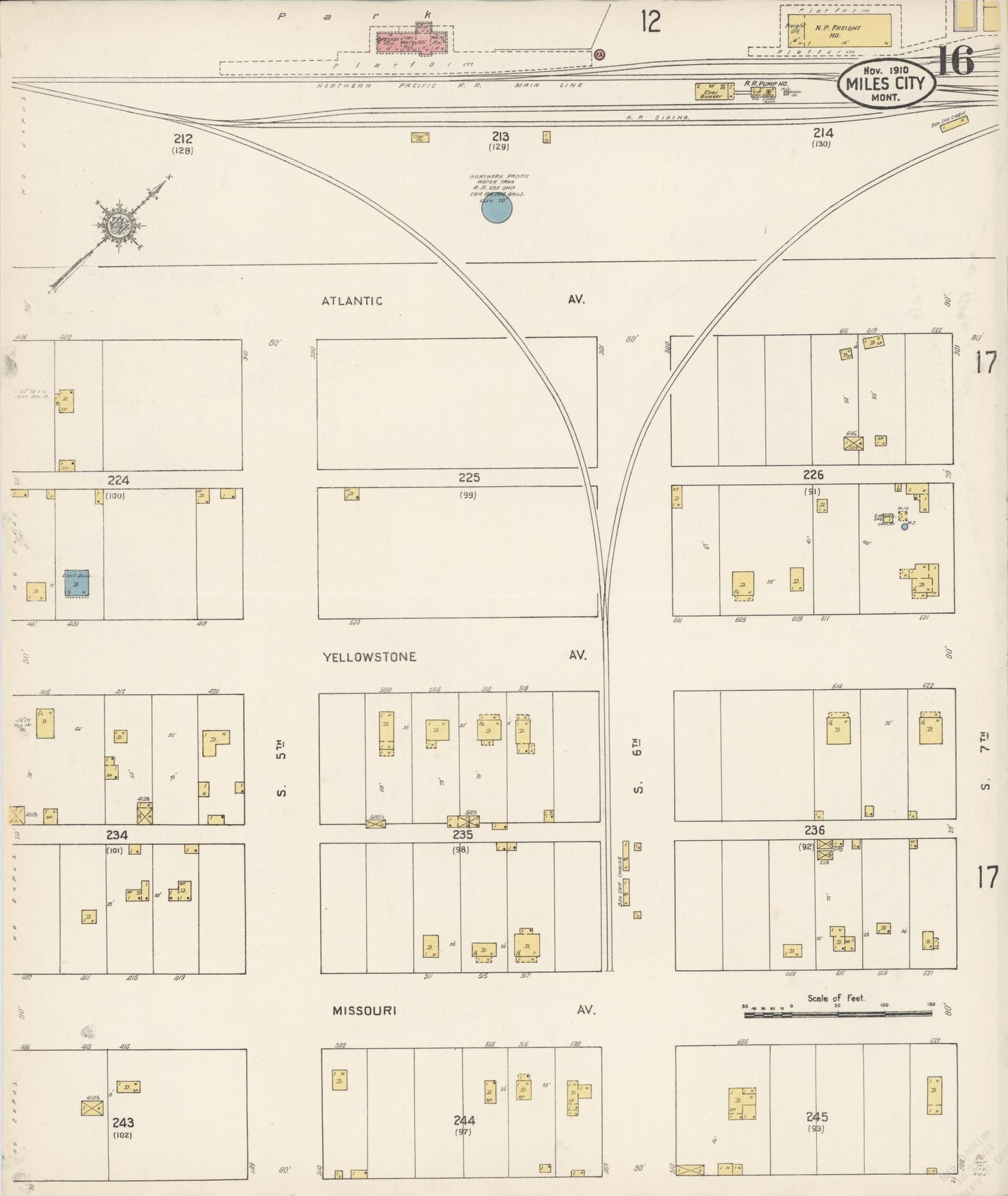 Sanborn Fire Insurance Map from Miles City, Custer County, Montana (1910), Sheet #0016 - Historic Sanborn Fire Insurance Map Print, vintage old map wall art, antique decor, genealogy gift, Montana Montana map