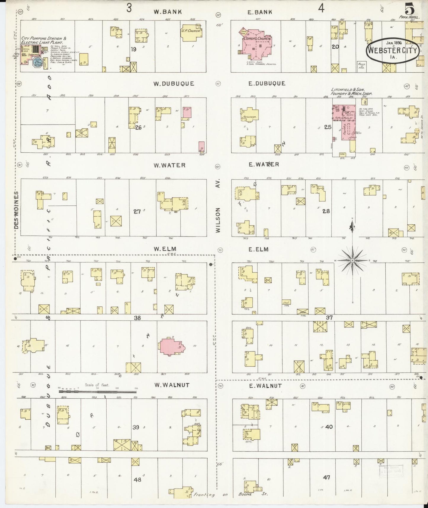 Sanborn Fire Insurance Map from Webster City, Hamilton County, Iowa (1896), Sheet #0005 - Historic Sanborn Fire Insurance Map Print