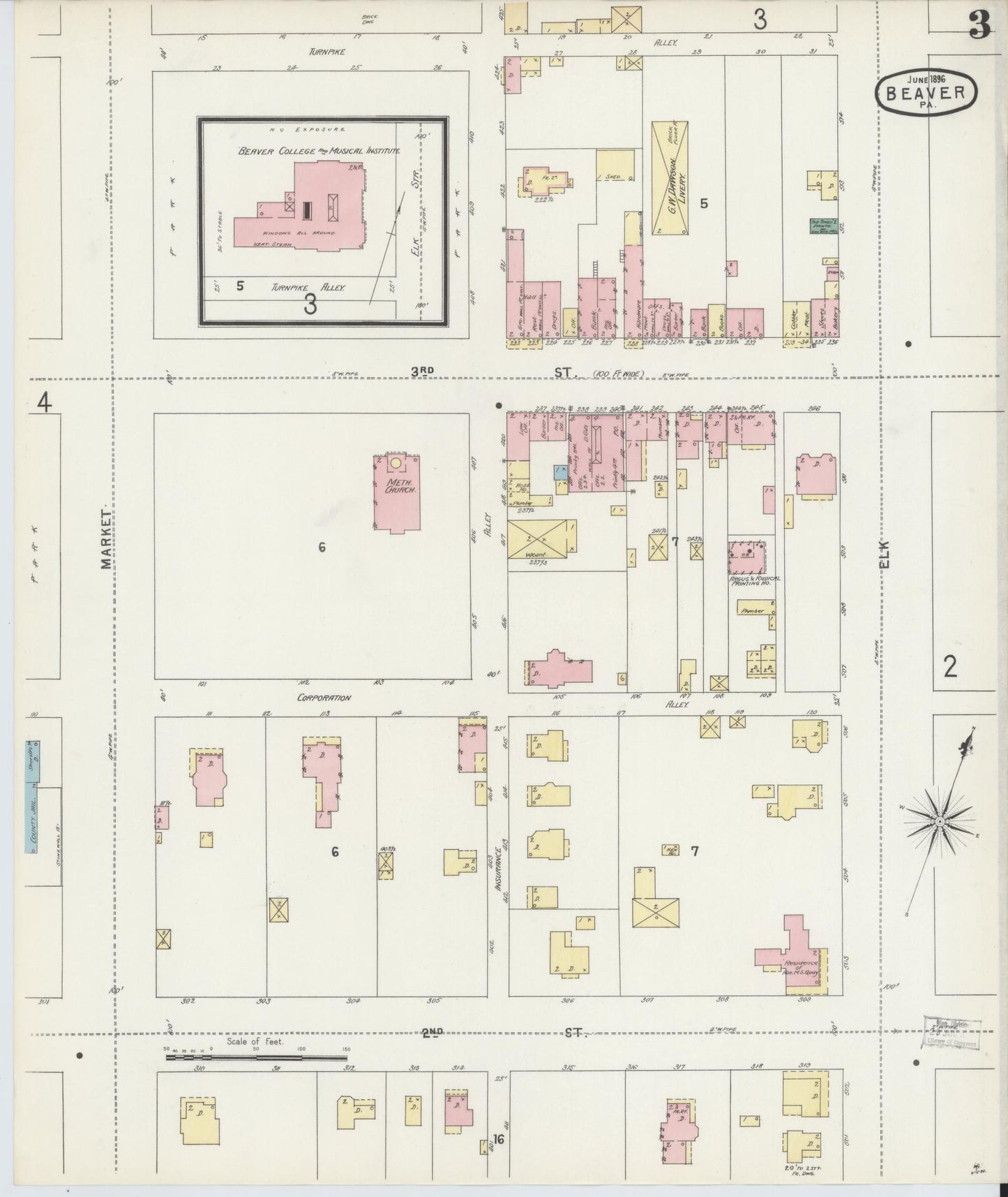 Sanborn Fire Insurance Map from Beaver, Beaver County, Pennsylvania (1896), Sheet #0003 - Historic Sanborn Fire Insurance Map Print, vintage old map wall art, antique decor, genealogy gift, Pennsylvania Pennsylvania map