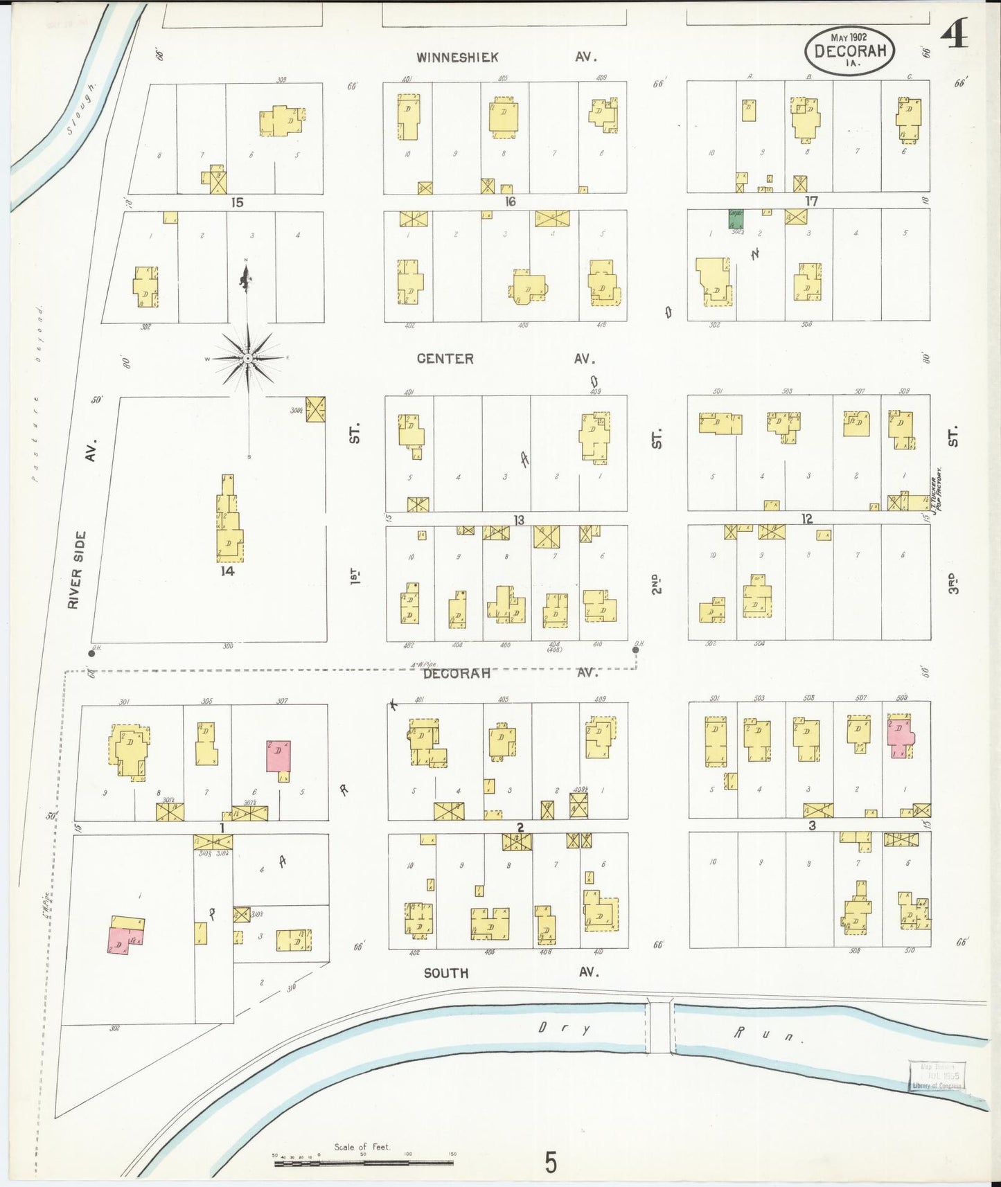 Sanborn Fire Insurance Map from Decorah, Winneshiek County, Iowa (1902), Sheet #0004 - Historic Sanborn Fire Insurance Map Print, vintage old map wall art