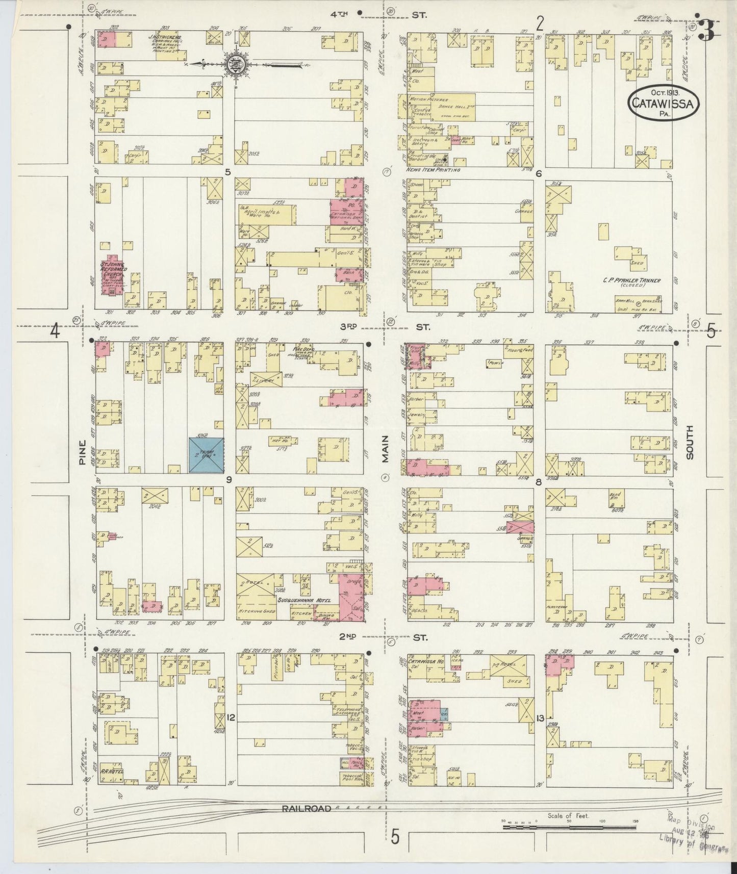 Sanborn Fire Insurance Map from Catawissa, Columbia County, Pennsylvania (1913), Sheet #0003 - Historic Sanborn Fire Insurance Map Print, vintage old map wall art, antique decor, genealogy gift, Pennsylvania Pennsylvania map