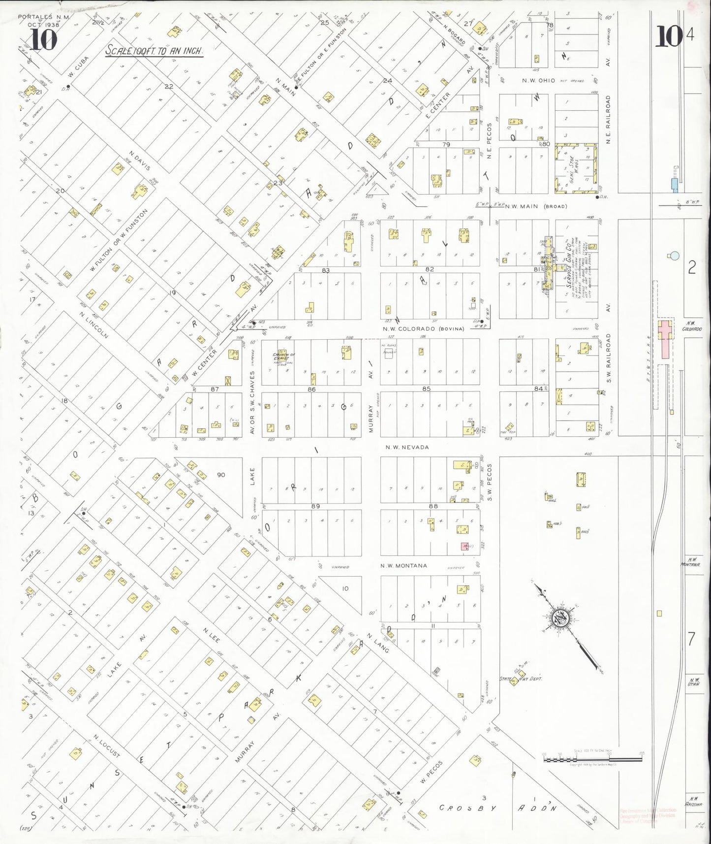 Sanborn Fire Insurance Map from Portales, Roosevelt County, New Mexico (1938), Sheet #0010 - Complete Map Set gallery image, historic Sanborn map, vintage wall art, New Mexico New Mexico